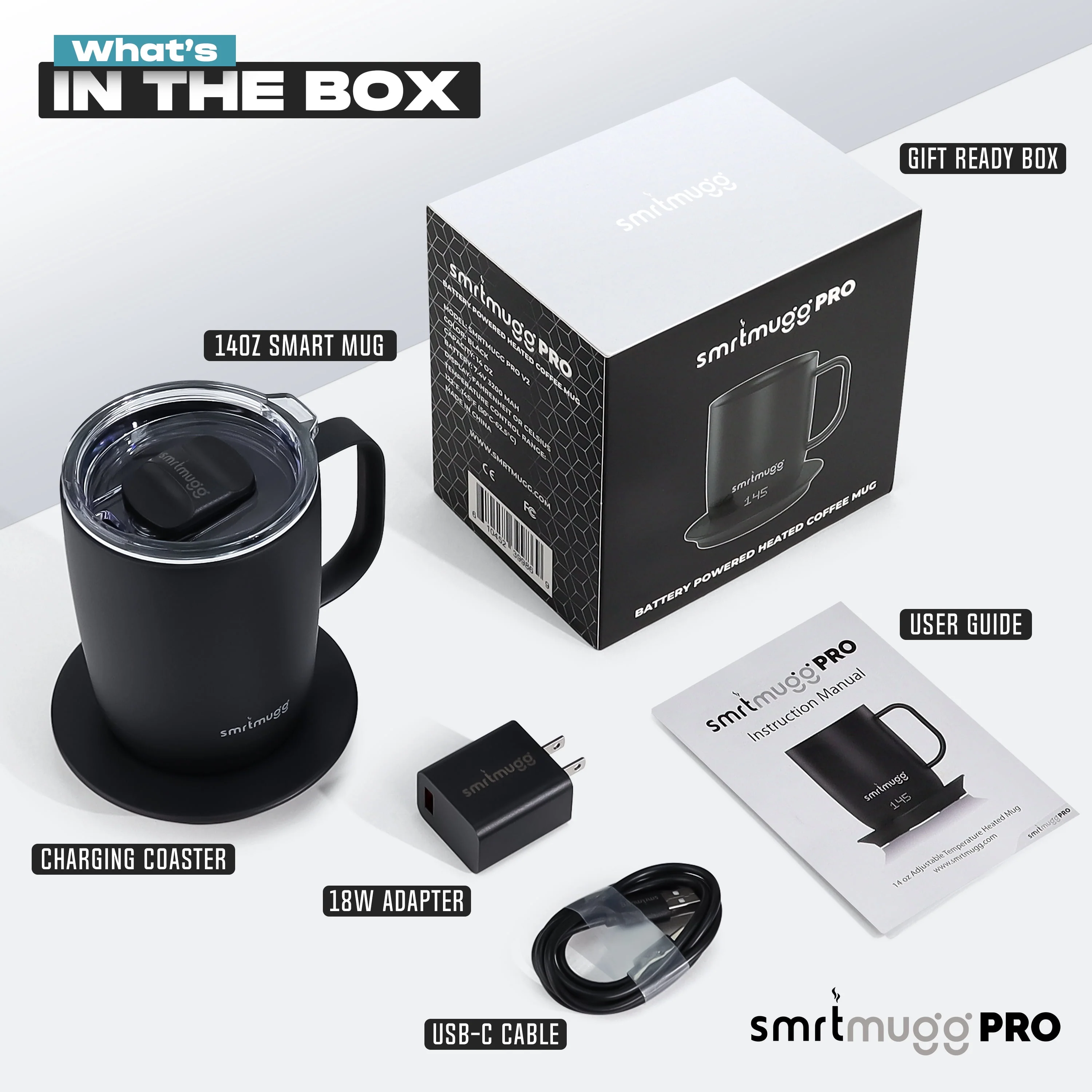 SmrtMugg Pro Self-Heating Coffee Mug, 14 oz, Adjustable Temperature Control, LCD Display, Magnetic Slider Lid, Black - Image 3