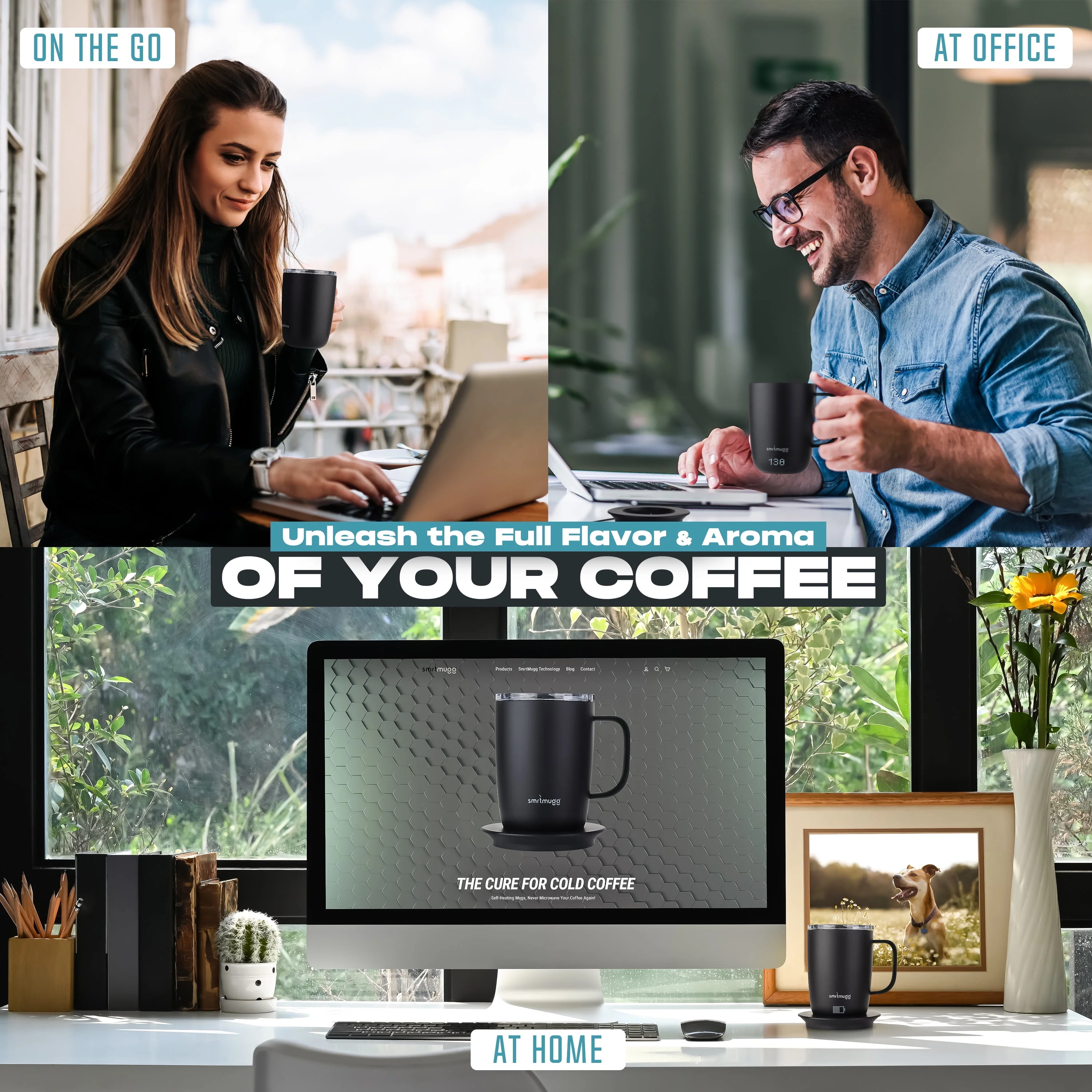 SmrtMugg Pro Self-Heating Coffee Mug, 14 oz, Adjustable Temperature Control, LCD Display, Magnetic Slider Lid, Black - Image 6