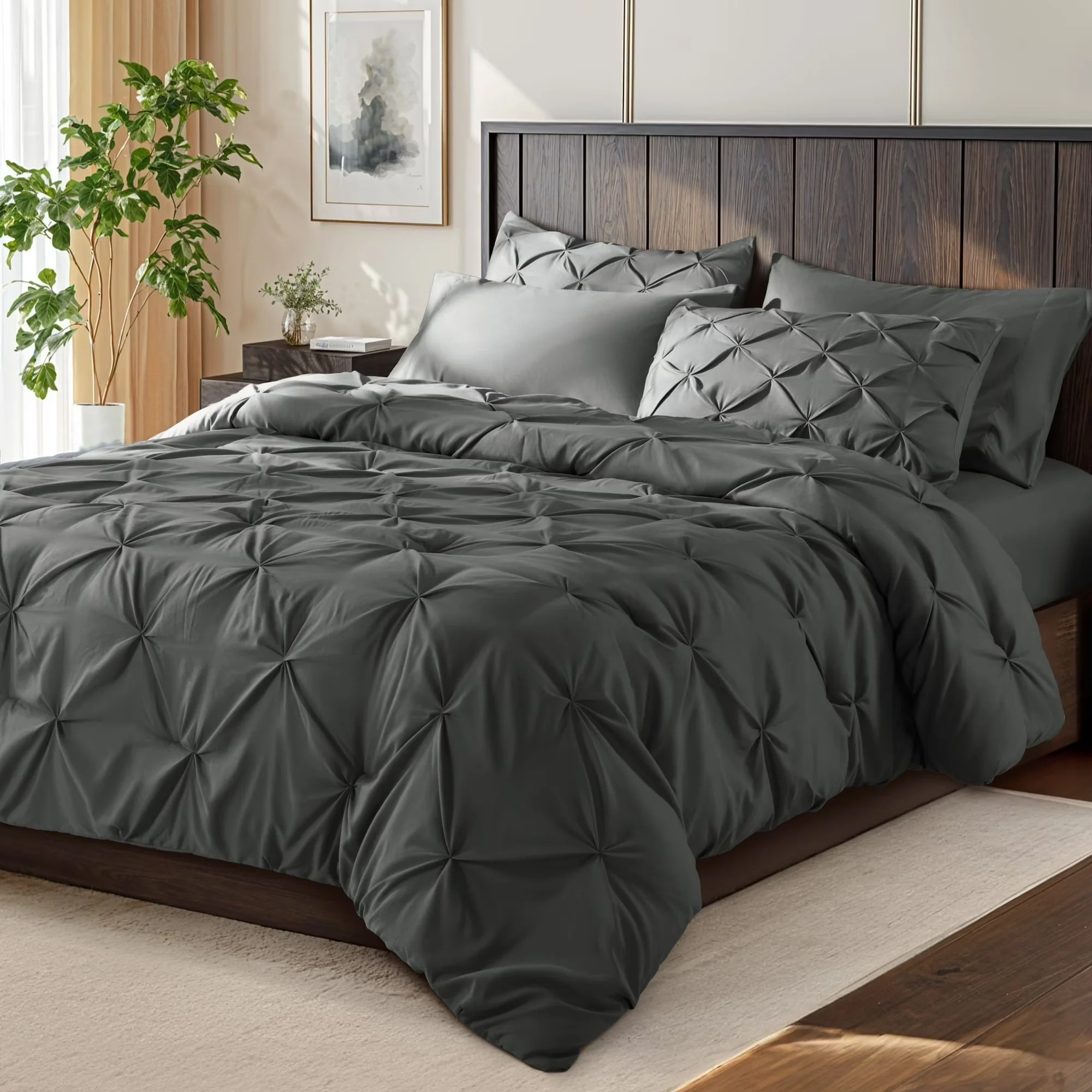 Sonoro Kate SONJHBQJTQNDG Queen Comforter Set, 7 Pieces, Dark Gray