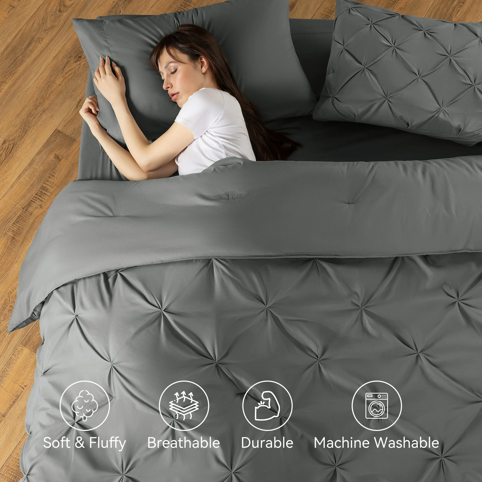 Sonoro Kate SONJHBQJTQNDG Queen Comforter Set, 7 Pieces, Dark Gray - Image 3