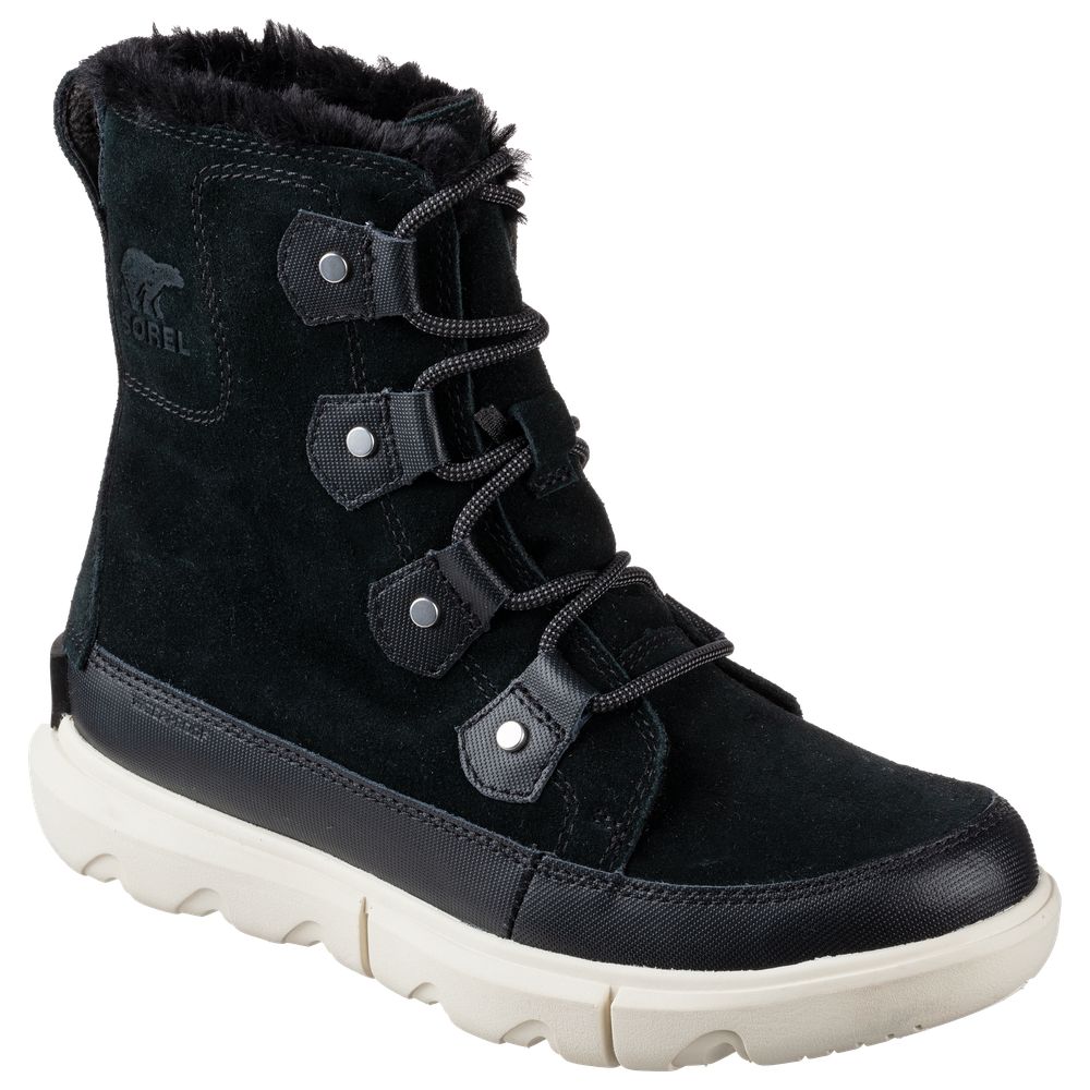 Sorel Explorer II Joan Faux Fur Waterproof Lace-Up Shoes for Ladies - Black/Fawn - 6.5M