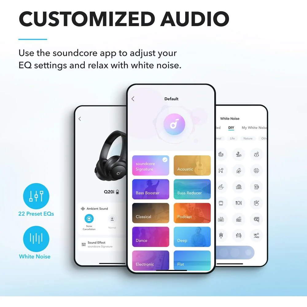 Soundcore by Anker Q20i Wireless Noise Cancelling Over-Ear Headphones, Hybrid ANC, 40mm Drivers, 40-Hour Battery, Hi-Res Audio, Deep Bass, Bluetooth 5.0, Black - Image 3