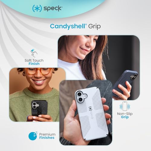 Speck 150695-3247 CandyShell Grip iPhone 16 Case - Slim MagSafe - Black Glitter/Steel Black