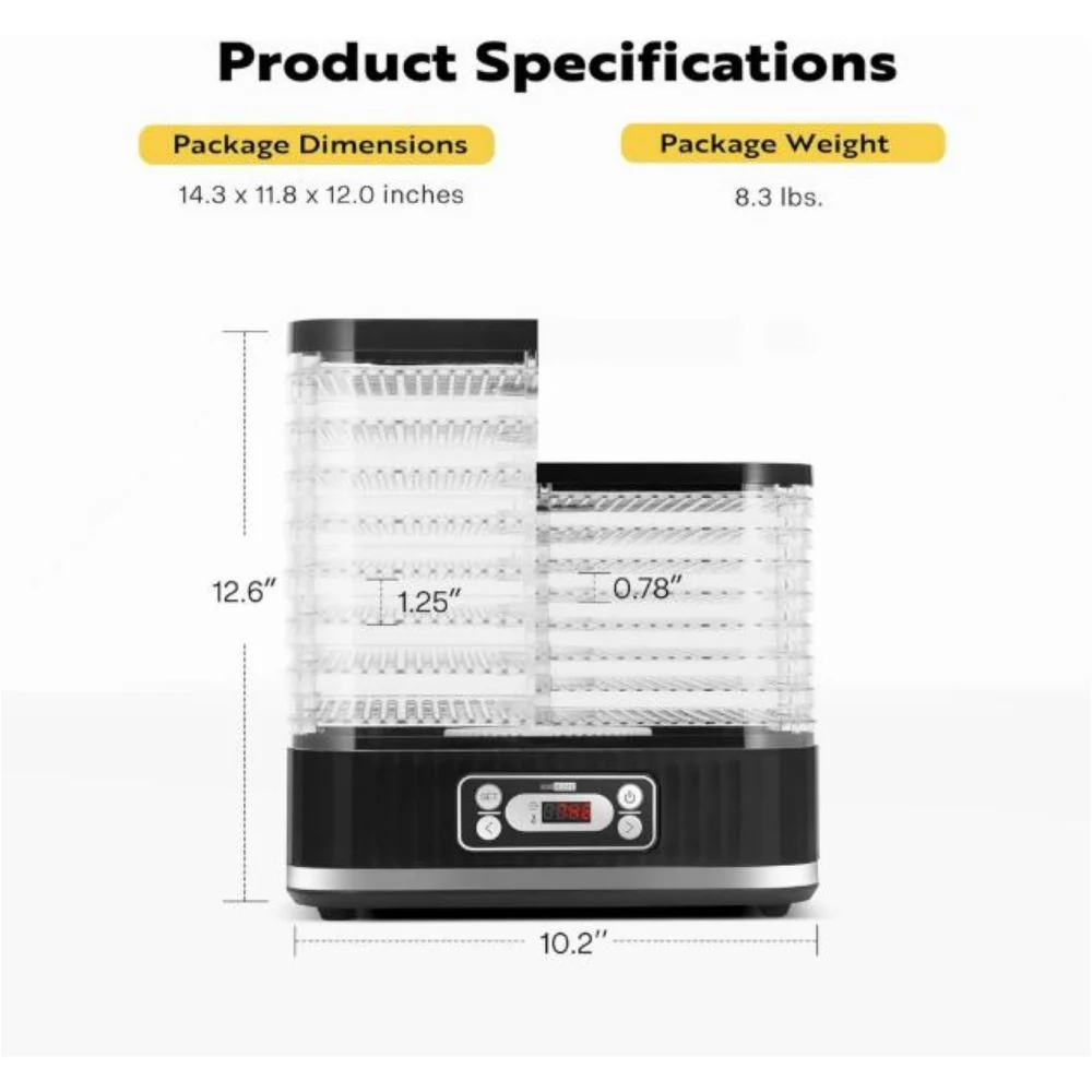SPECSTAR VH1182 Food Dehydrator, Electric Hydrator Machine 8 Trays Black - Image 3