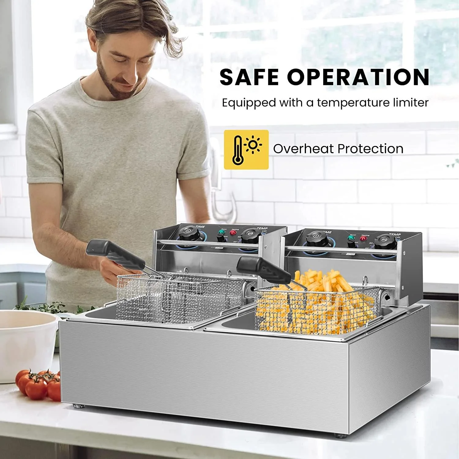 SPECSTAR X0036NJ8YN Electric Deep Fryer Commercial 20.7 qt 5000W 2 Bins 2-Basket - Image 3
