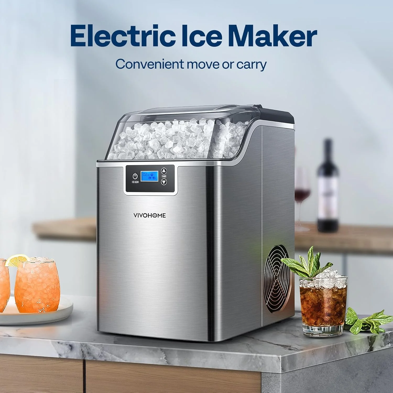 SPECSTAR X003KYQ70L Nugget Ice Maker Machine Countertop Ice Maker with Hand Scoop 10 Ice Bags and Self Cleaning Function 44lbs/Day Sliver - Image 6
