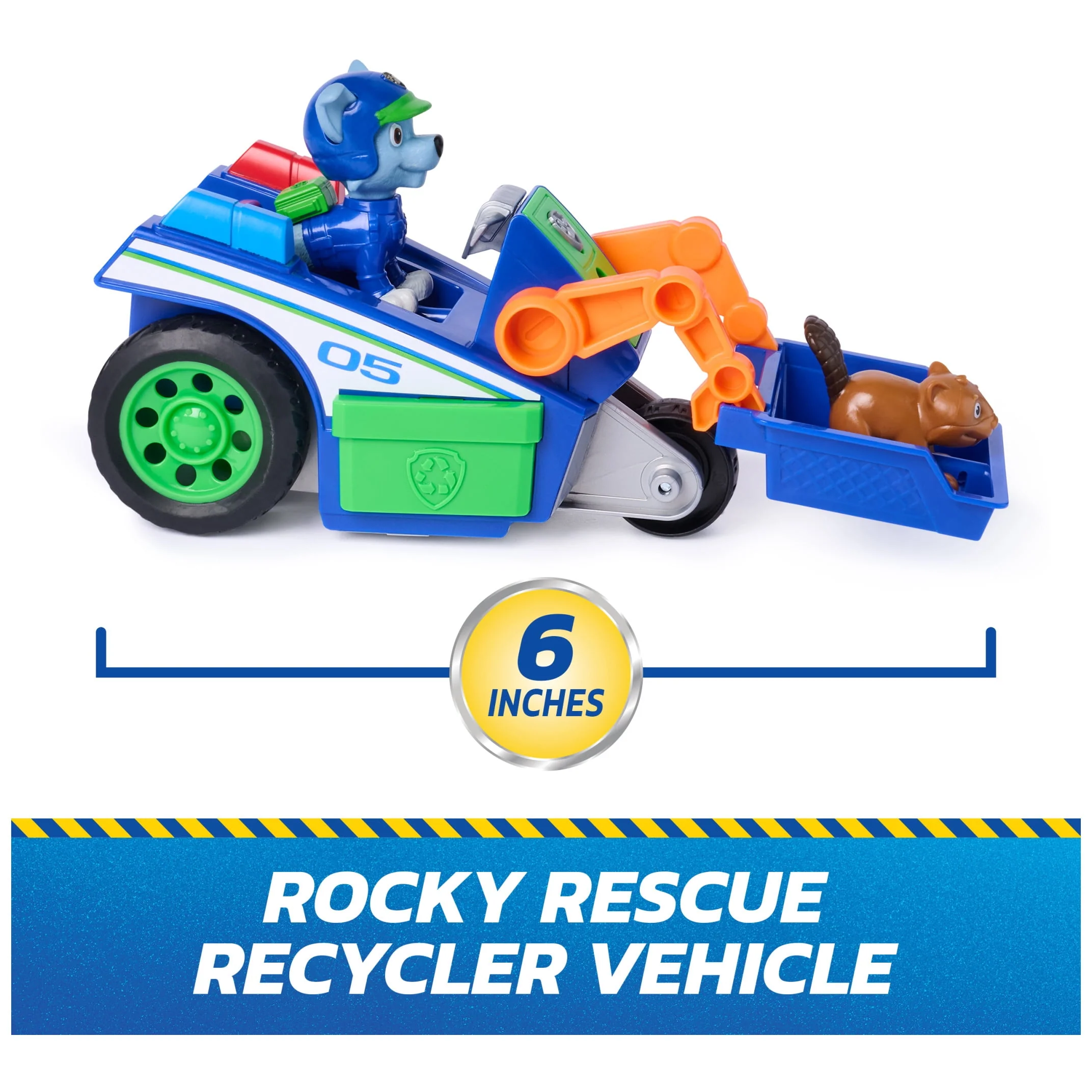 Spin Master Paw Patrol Rocky Rescue Recycler Toy Vehicle with Pull-Back Action, Includes Rocky and Squirrel Figures, Multicolor, 6 in - Image 3