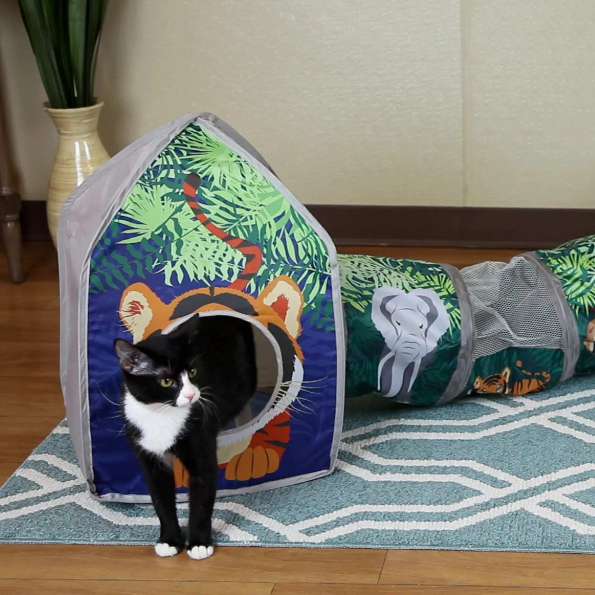 SportPet Designs Kitty City Safari Jungle Cat Play Set, Collapsible 3-Piece Combo with Lion Cube, Tiger Hideout, Safari Tunnel - Image 3