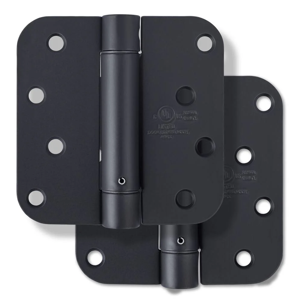STEEL 4" DOOR HINGE SPRING HINGE 5/8" RADIUS CORNER - 2 PACK - MATTE BLACK