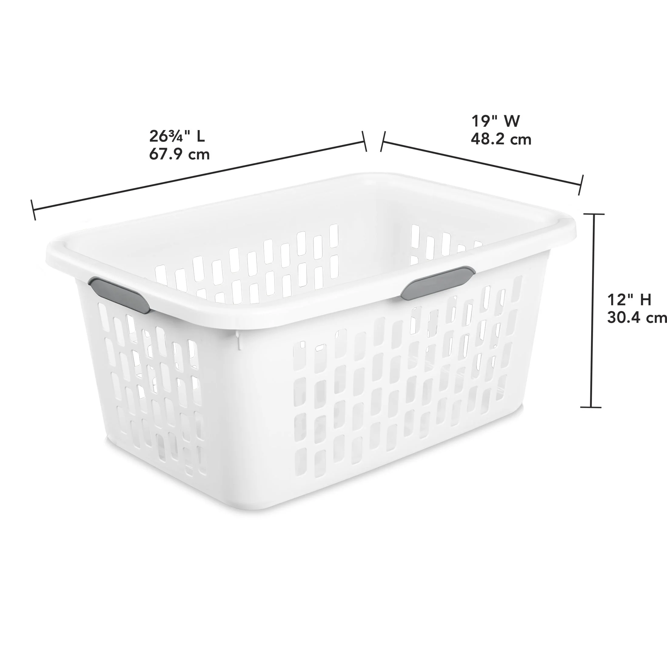 Sterilite 2 Bushel Large Plastic Laundry Basket with 4 Comfort Grip Handles, White, 1202 - Image 2