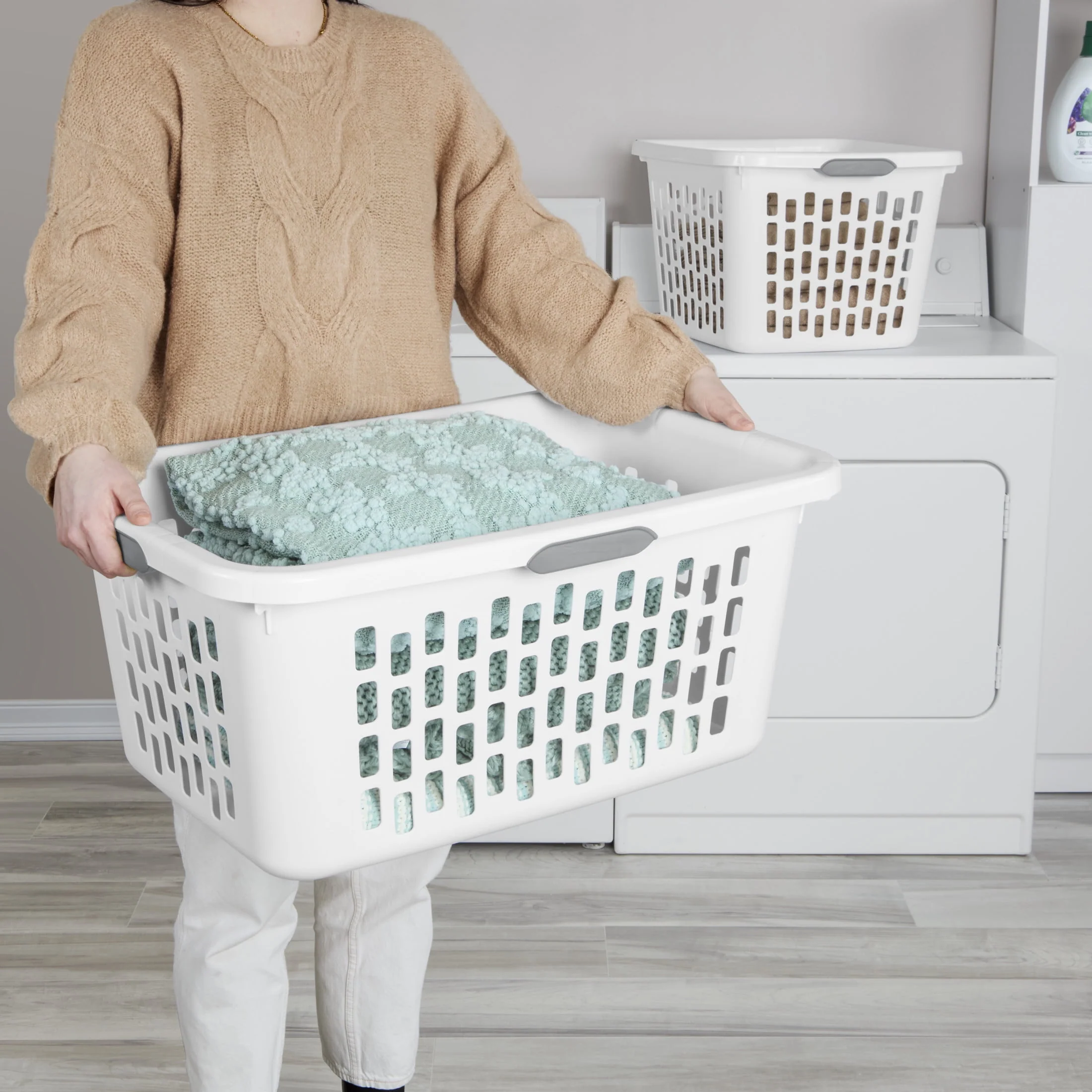 Sterilite 2 Bushel Large Plastic Laundry Basket with 4 Comfort Grip Handles, White, 1202 - Image 4