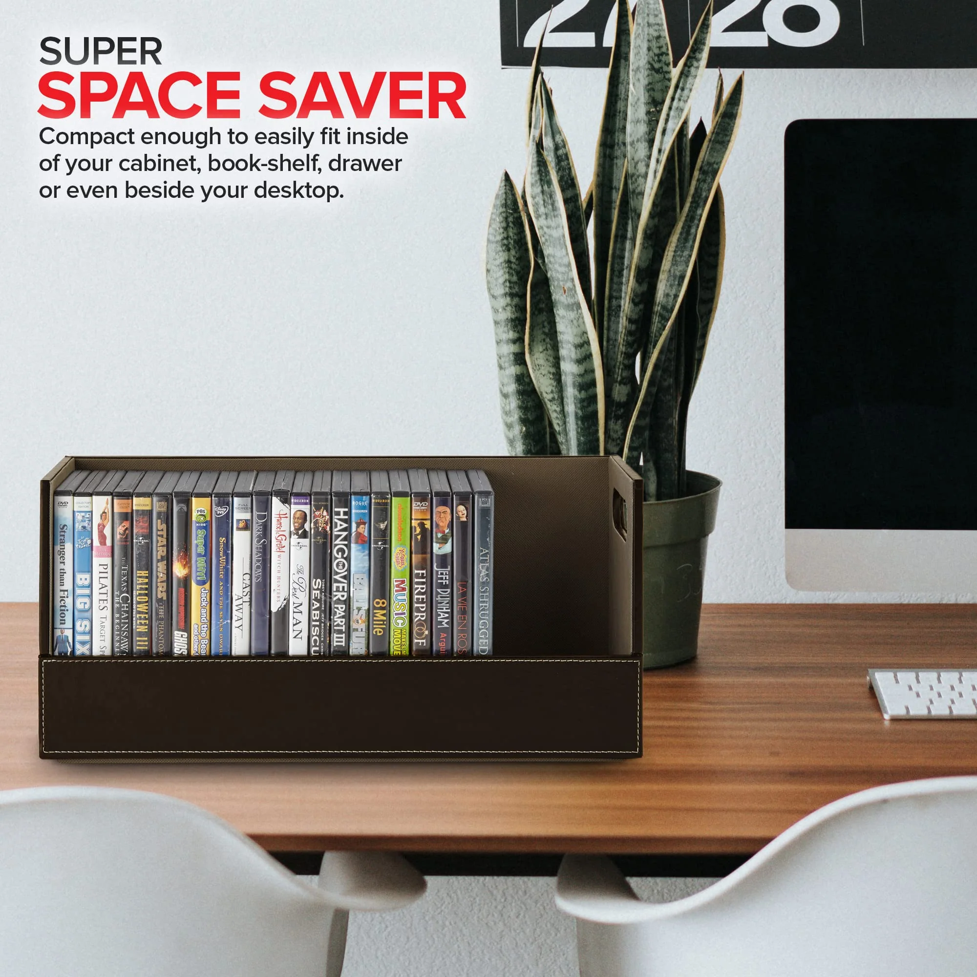Stock Your Home Stackable DVD Storage Box, Holds 28 Discs, Espresso Faux Leather, Magnetic Flap Closure, Reinforced Handles - Image 7