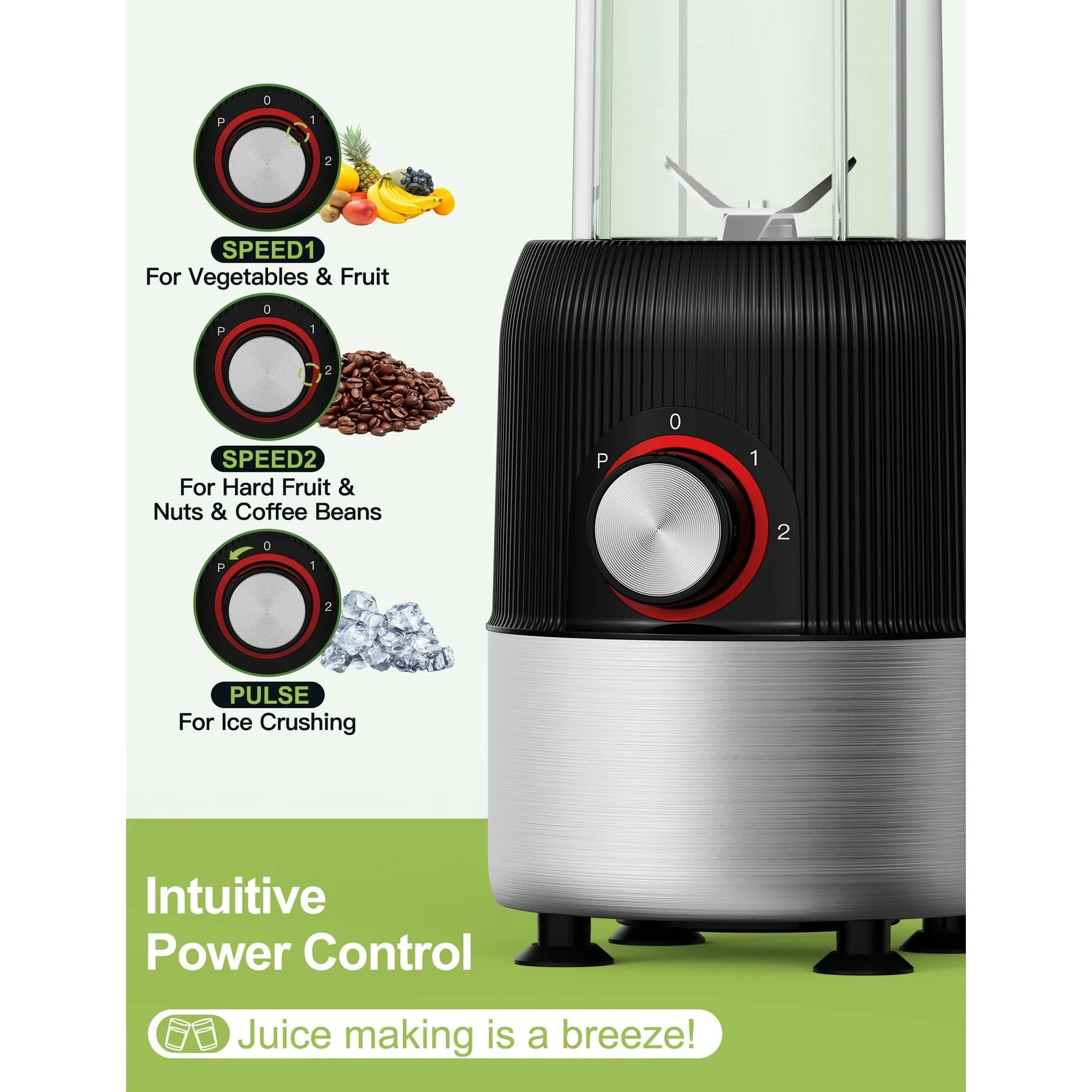 Suodoka 2-in-1 Multipurpose Blender with 500W Motor, Four Stainless Steel Blades, 22oz BPA-Free Portable Bottle, Three Speeds, Motor Bottom Suction Cup - Image 5