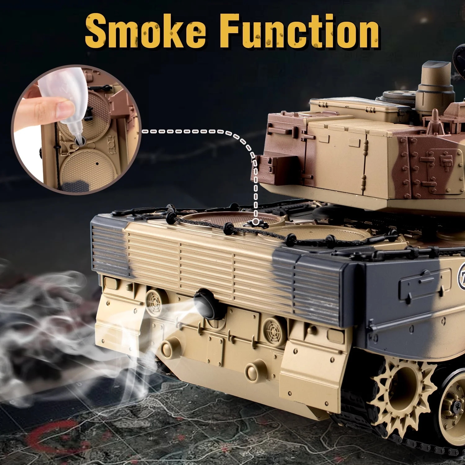 Supdex ZY021-823 RC Tank 1:18 Supdex German Leopard II Remote Control Tank Model Military Army Toys, Yellow - Image 3