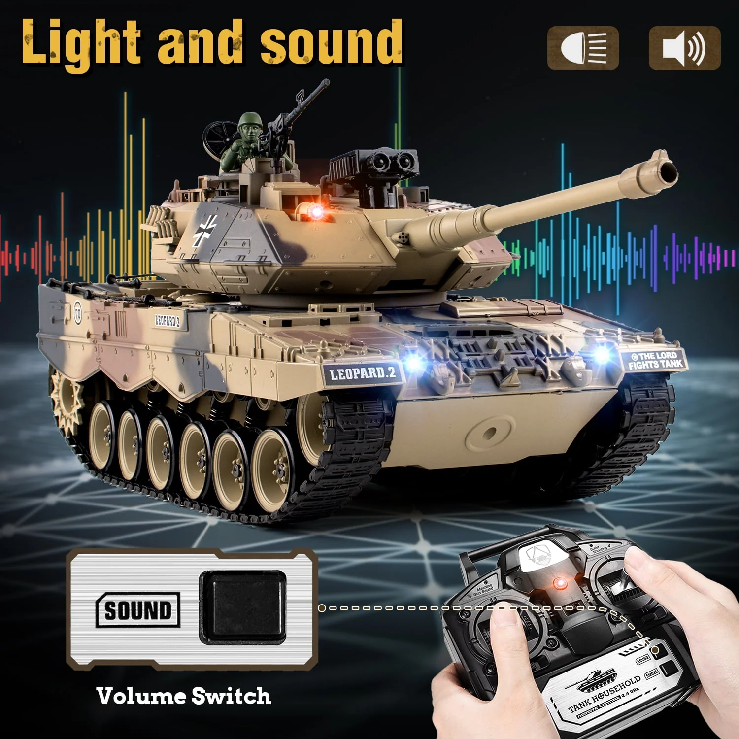 Supdex ZY021-823 RC Tank 1:18 Supdex German Leopard II Remote Control Tank Model Military Army Toys, Yellow - Image 4