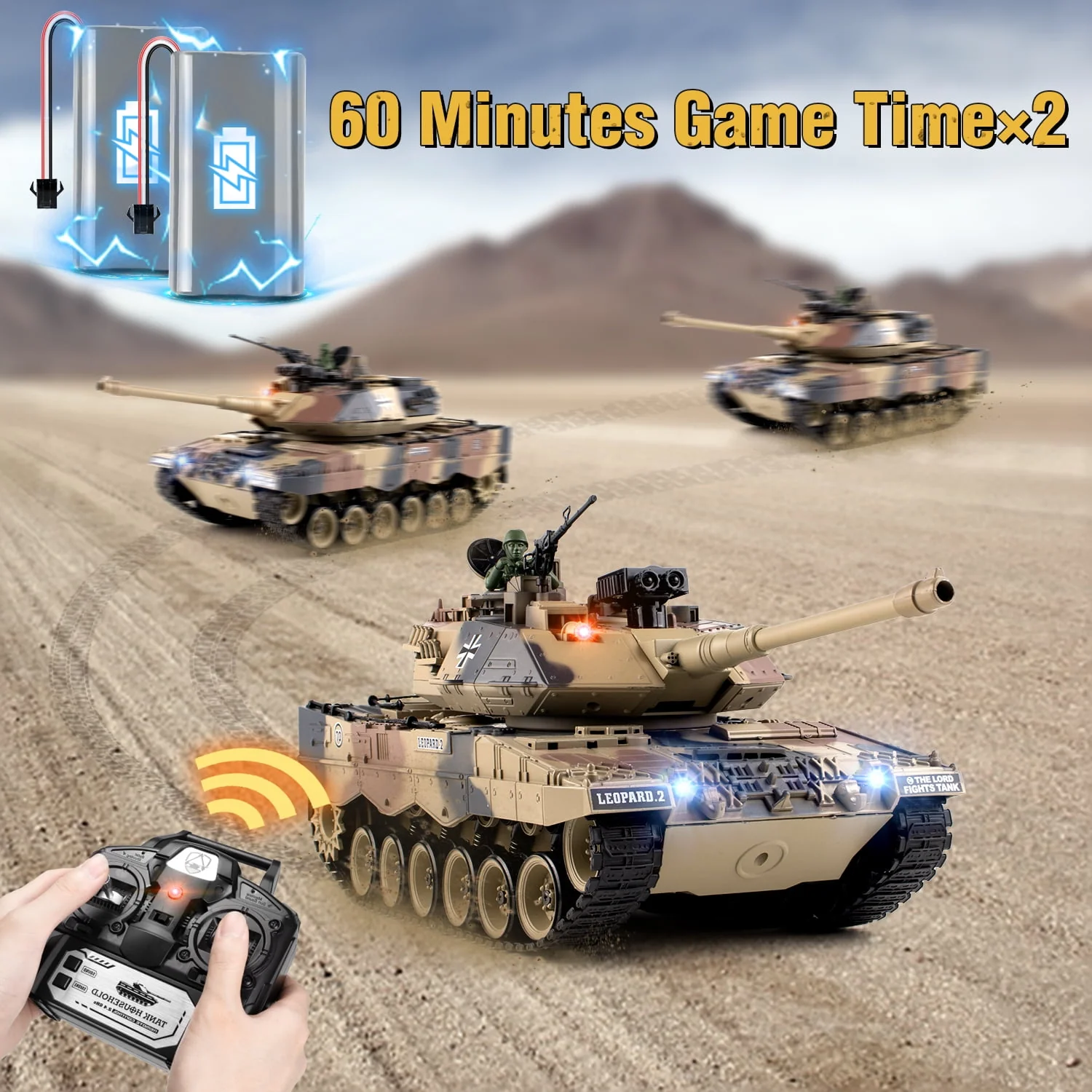 Supdex ZY021-823 RC Tank 1:18 Supdex German Leopard II Remote Control Tank Model Military Army Toys, Yellow - Image 5