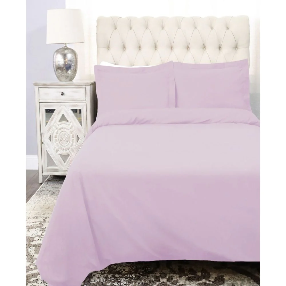 Superior Cotton Percale 300 Thread Count Lightweight Duvet Cover Set, Solid Lilac, Full/Queen - Image 2