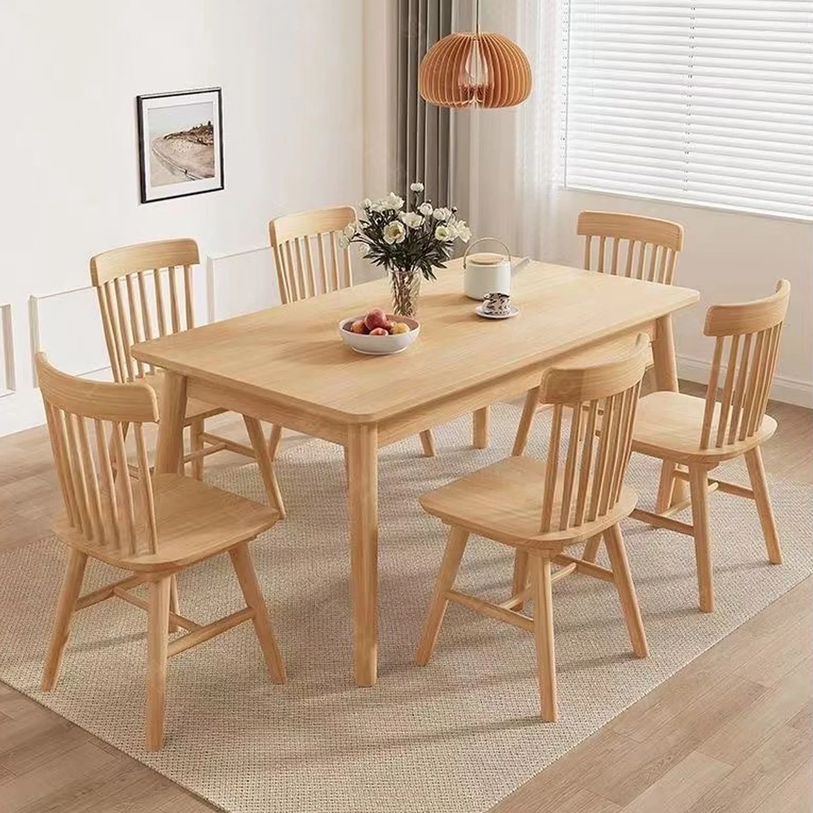 Susuzi 47in Solid Oak Dining Table, Mid-Century Modern Wood Kitchen Table, Natural Finish - Image 2