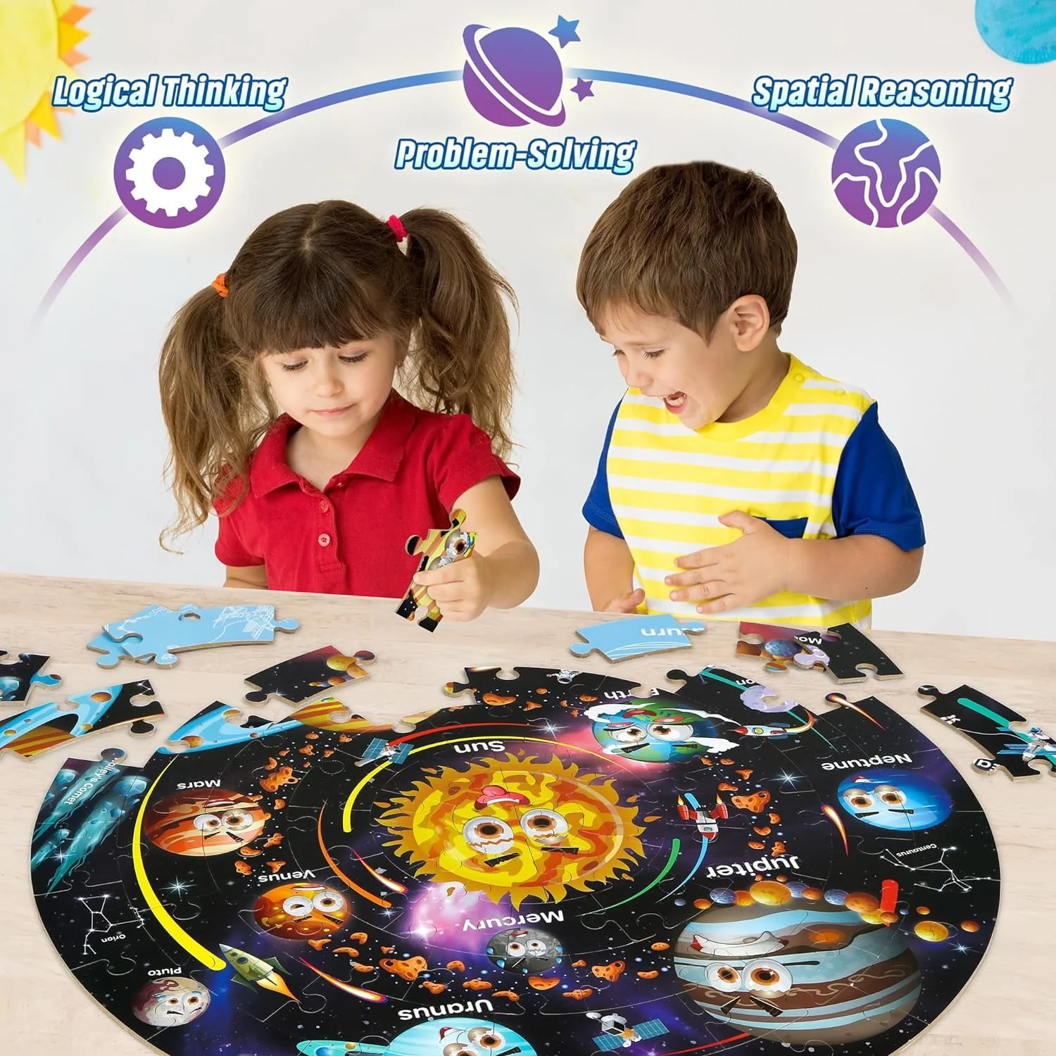 Synarry SYNP056 Solar System Floor Puzzle, Educational 70-Piece Large Circular Wooden Jigsaw, FSC Certified, Kids Ages 3-8 - Image 4