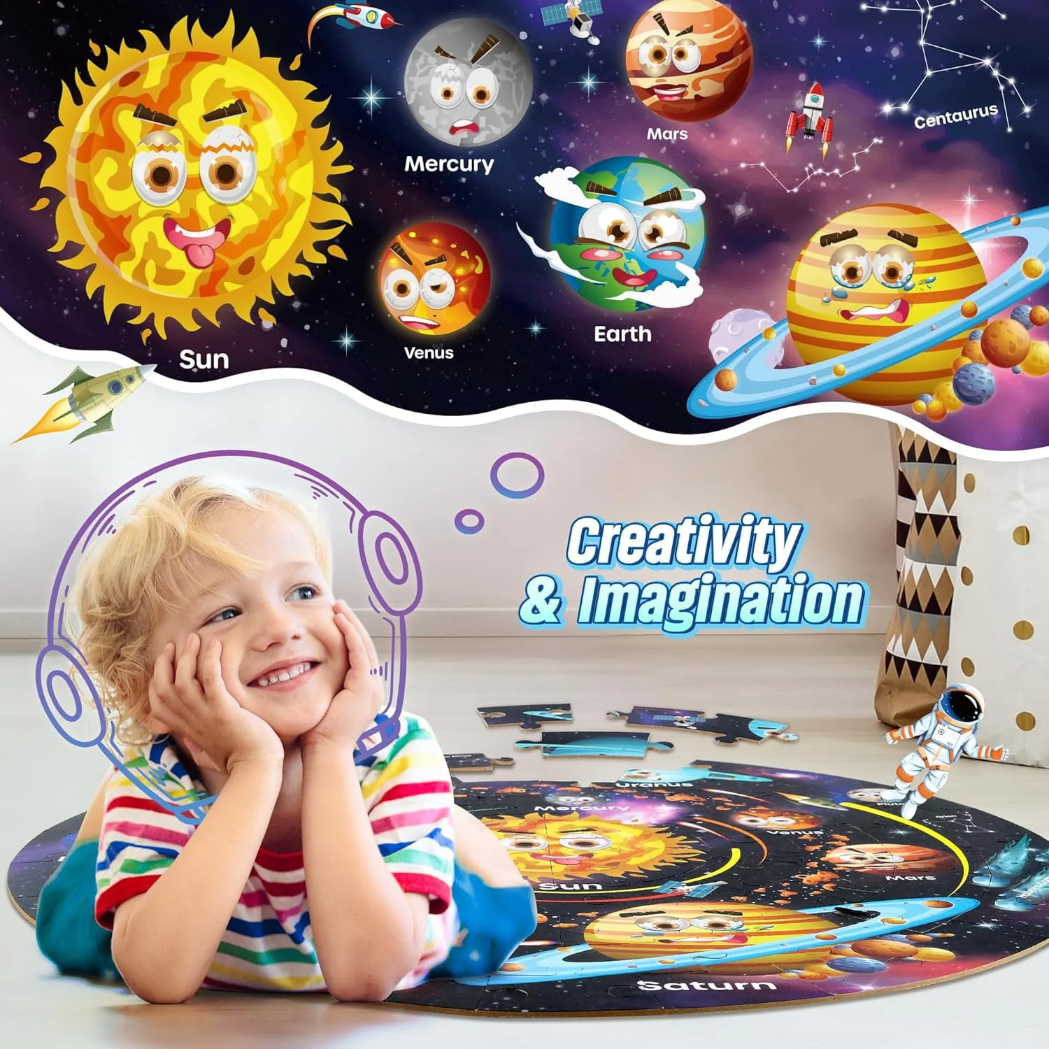 Synarry SYNP056 Solar System Floor Puzzle, Educational 70-Piece Large Circular Wooden Jigsaw, FSC Certified, Kids Ages 3-8 - Image 5