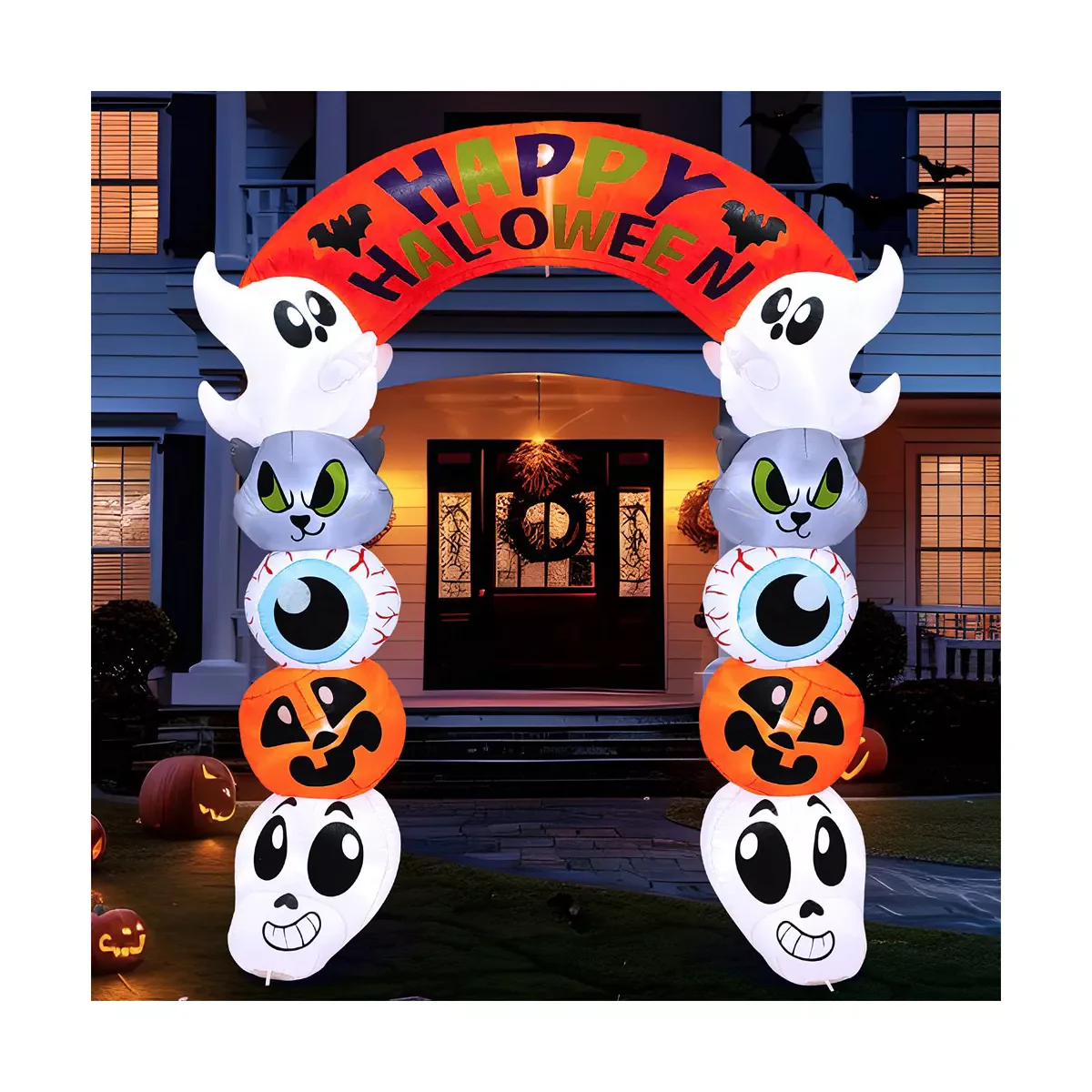 SYNCFUN 8 ft Halloween Inflatable Cute Stacking Characters Archway with Built-in LEDs - Image 2