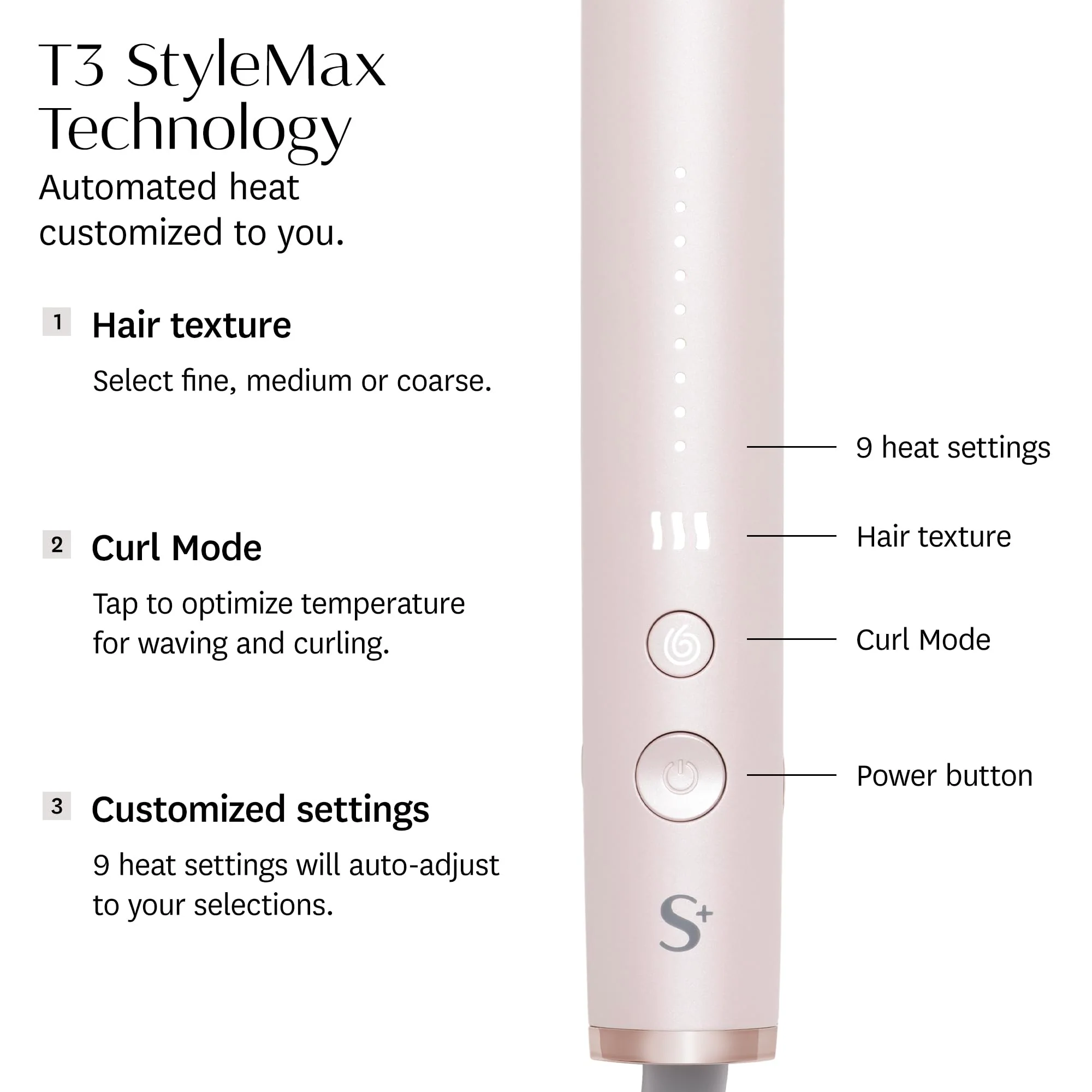 T3 Micro 77594 SinglePass StyleMax Professional 1" Ceramic Flat Iron with Custom Heat Automation, Satin Blush - Image 3
