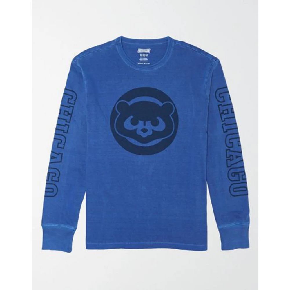 Tailgate Men's Chicago Cubs Long-Sleeve T-Shirt Washed Blue XXL - Image 2