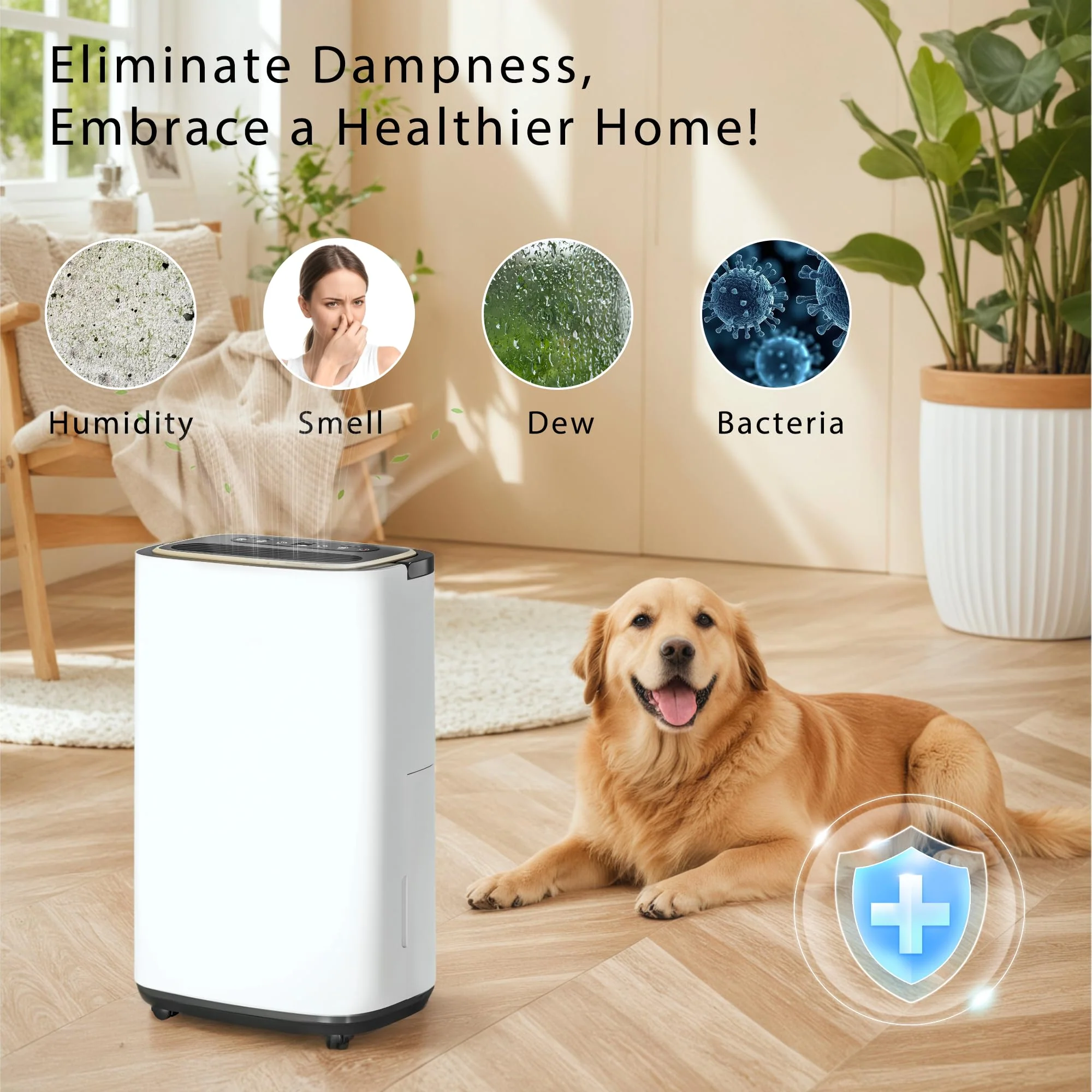 Tehanld 52 Pint Dehumidifier for Large Spaces up to 5000 Sq. Ft., Compressor Moisture Removal, White, LED Display, Timer, Child Lock, Tehanld001 - Image 3