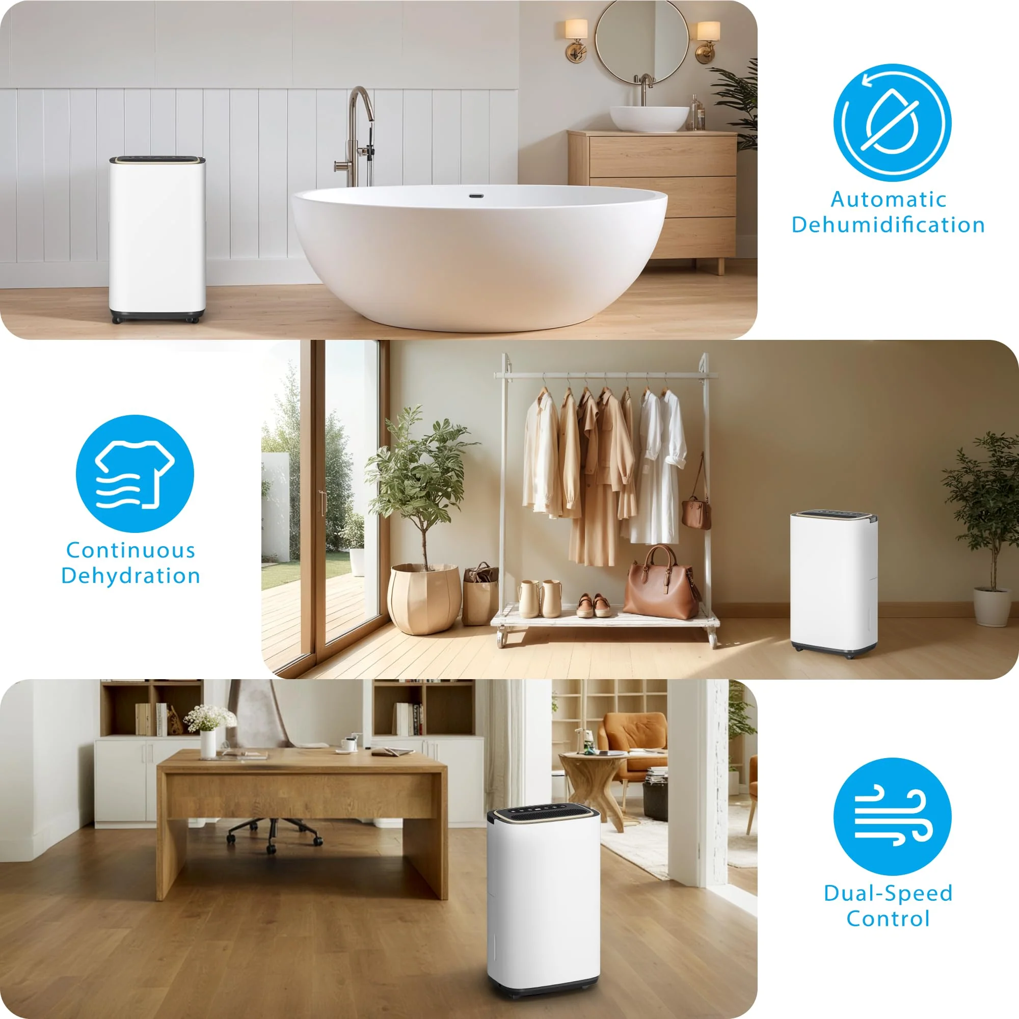 Tehanld 52 Pint Dehumidifier for Large Spaces up to 5000 Sq. Ft., Compressor Moisture Removal, White, LED Display, Timer, Child Lock, Tehanld001 - Image 4