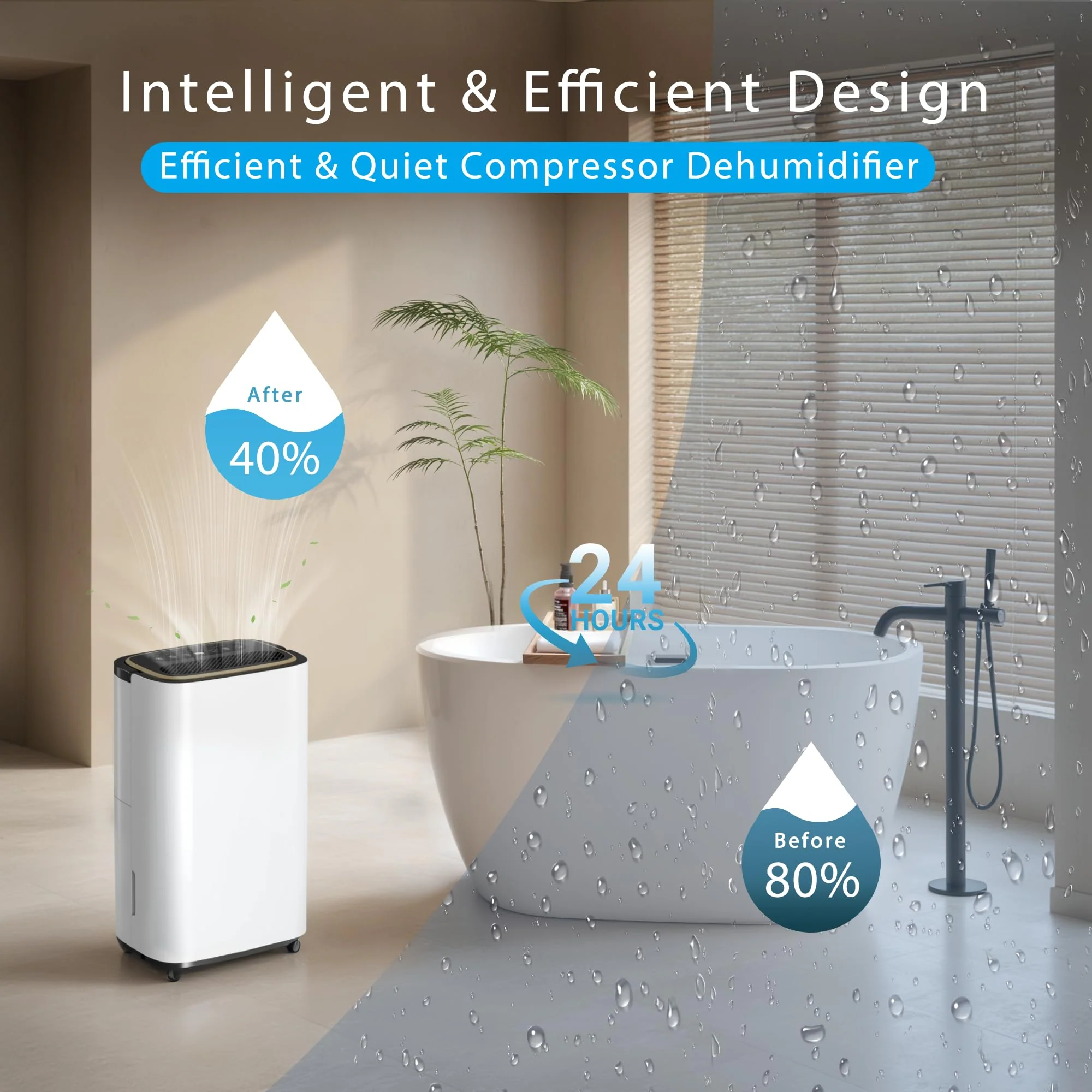 Tehanld 52 Pint Dehumidifier for Large Spaces up to 5000 Sq. Ft., Compressor Moisture Removal, White, LED Display, Timer, Child Lock, Tehanld001 - Image 7