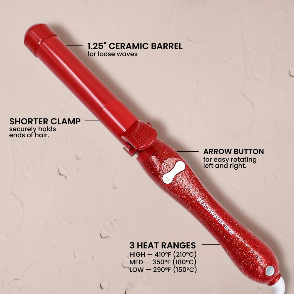 The Beachwaver Co. B-Series Ceramic Rotating Curling Iron, 1.25 in Barrel, Pink Glitter, BW17H1 - Image 2