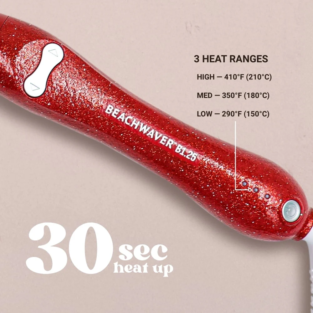 The Beachwaver Co. B-Series Ceramic Rotating Curling Iron, 1.25 in Barrel, Pink Glitter, BW17H1 - Image 4