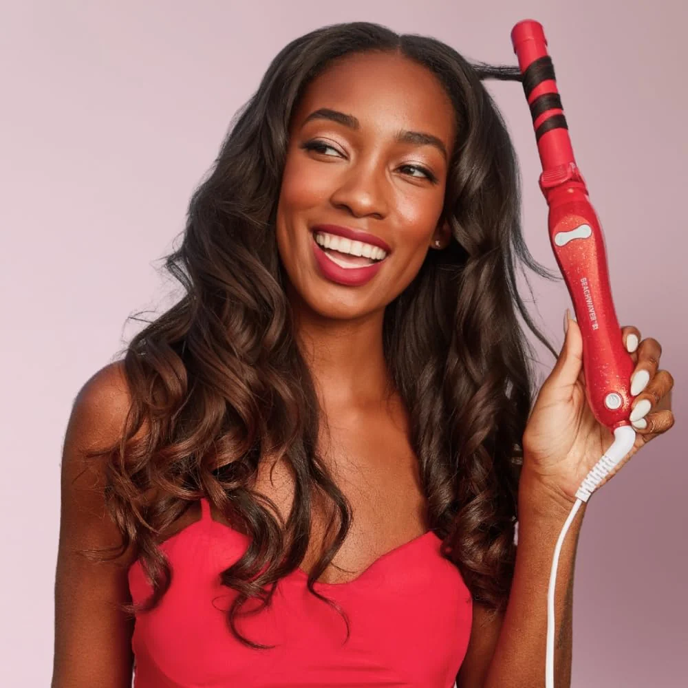The Beachwaver Co. B-Series Rotating Curling Iron with 1.25-Inch Ceramic Barrel, Red Glitter - Image 5