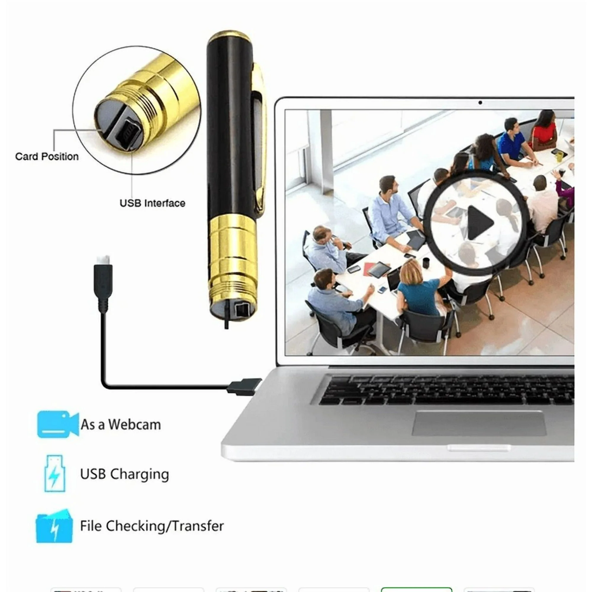 The Perfect Part Pen Camera Cam Mini Hidden Pocket Audio Video Recorder, Black/Gold - Image 3