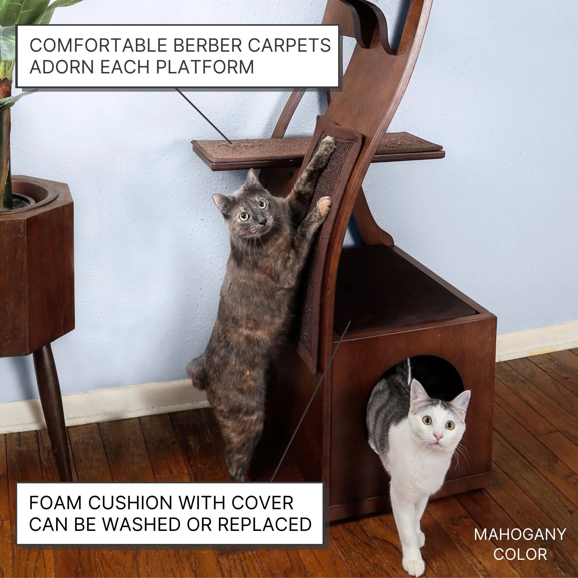 The Refined Feline Lotus Cat Tower, 69 Inch Tall, Black Espresso, Multi-Level Indoor Cat Tree with Scratching Post and Cushioned Cubby - Image 2