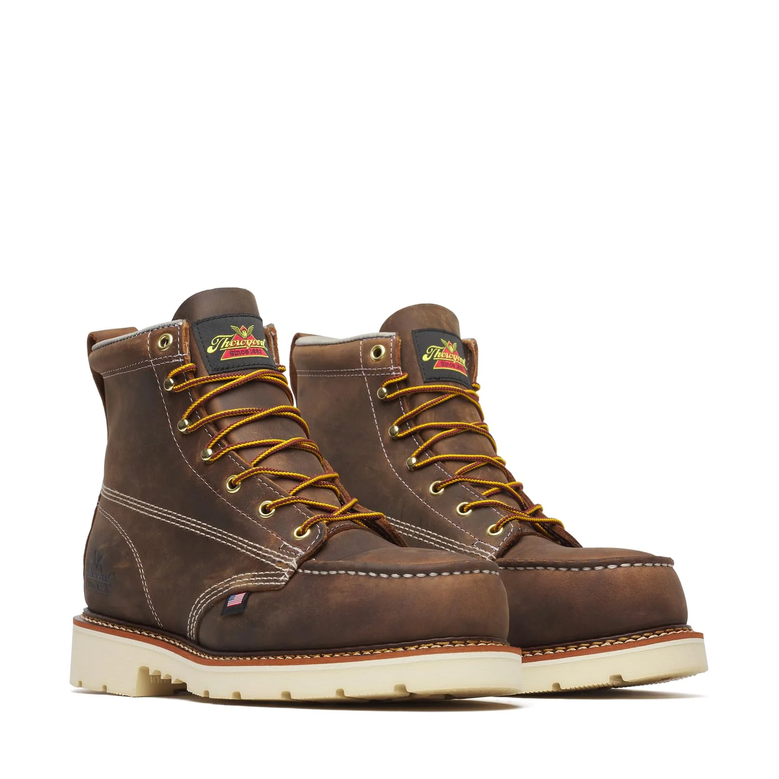 Thorogood American Heritage 6" Moc Toe Steel Toe Work Boots, Brown Trail Crazyhorse Leather, MAXWear 90 Slip-Resistant Outsole, Waterproof, Size 9, 804-437590D