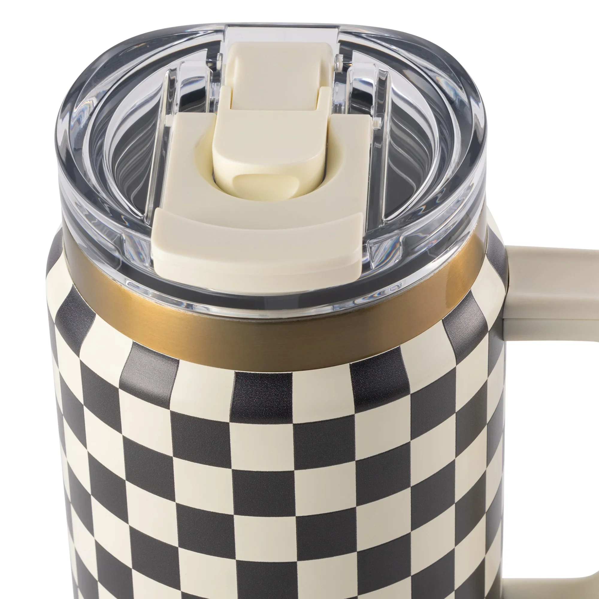 Thyme & Table 32oz Tumbler with Handle, Cream & Black Check - Image 2