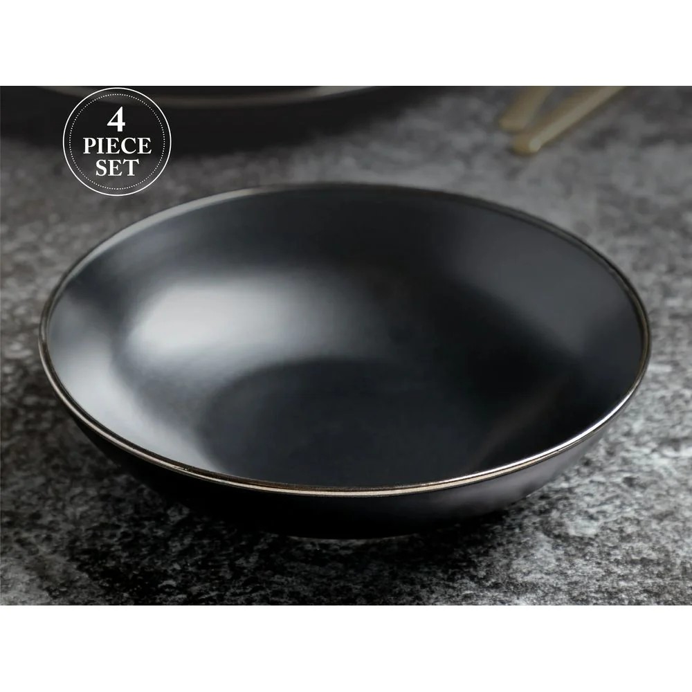 Thyme & Table TT0103-ECOM Dinnerware Black Onyx Stoneware Round Bowls, 4 Pack - Image 3