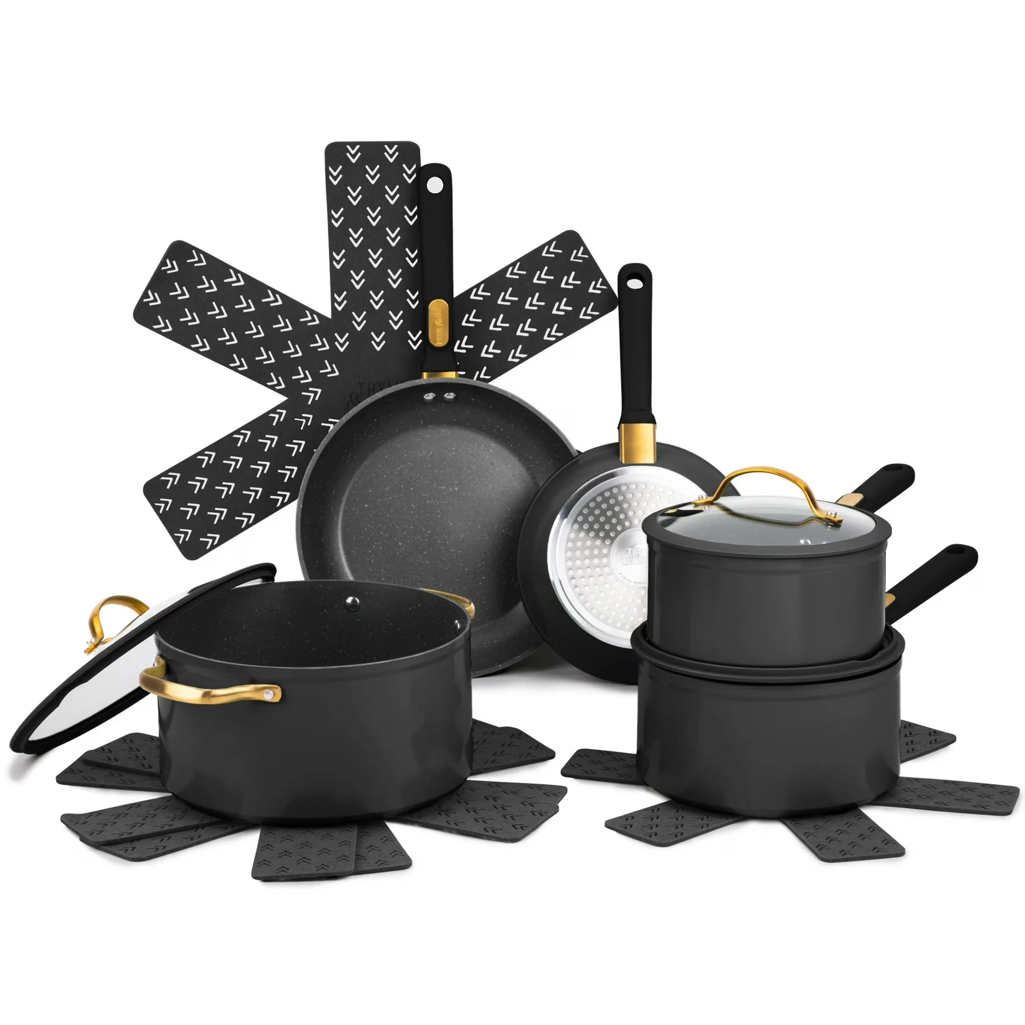 Thyme & Table TT1142RP-ECOM 12-Piece Non-Stick Granite Cookware Set, Pots and Pans Set - Gunmetal