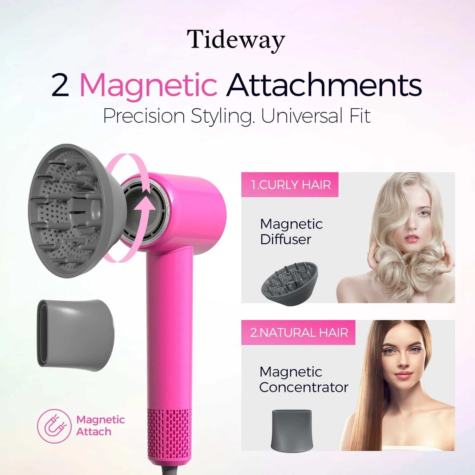 Tideway H11 Hair Dryer w/Diffuser, High-Speed 110,000 RPM Brushless Motor, Plasma Tech, Pink - Image 3