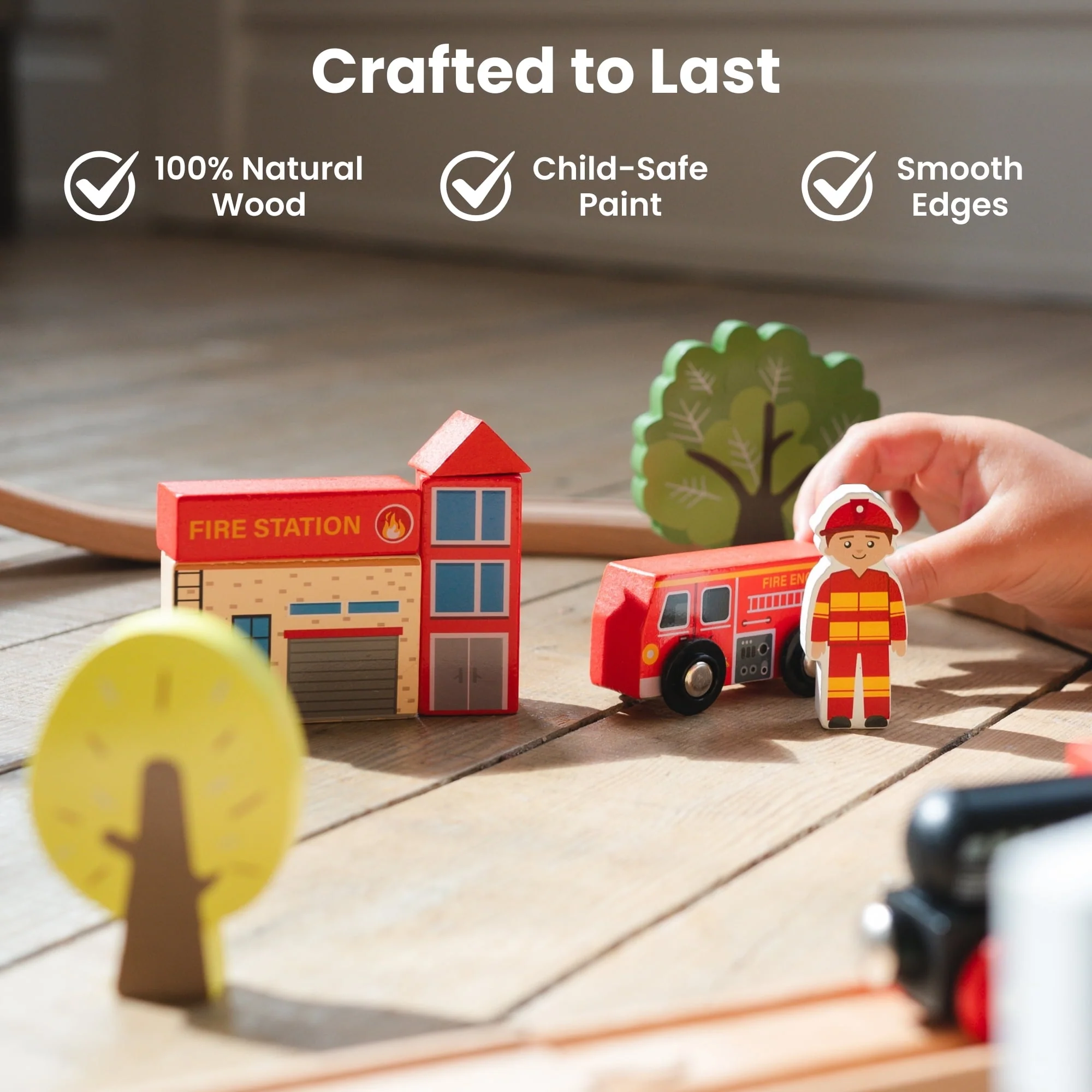 Tiny Land WT0007 110-Piece Wooden Train Set with Tracks, Building Blocks, Puzzles, Magnetic Fish Toys, Multicolor, Ages 3-7 - Image 5