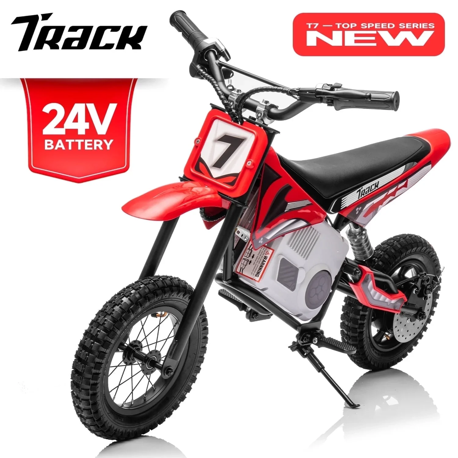 Track 7 TTWALMOTA9901-24V-RD 24V Electric Dirt Bike 250W Ride on Motorcycle with Twist Grip Throttle