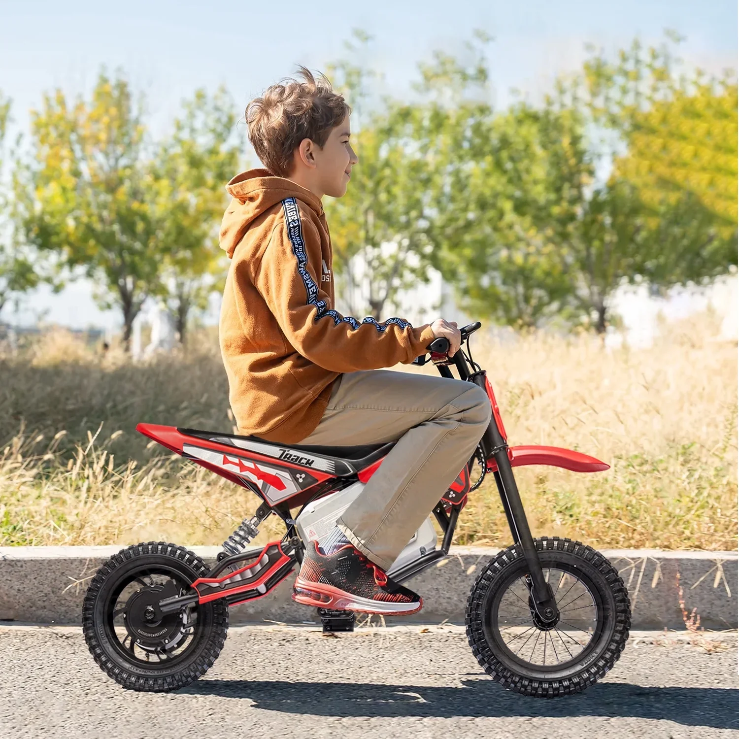 Track 7 TTWALMOTA9901-24V-RD 24V Electric Dirt Bike 250W Ride on Motorcycle with Twist Grip Throttle - Image 5
