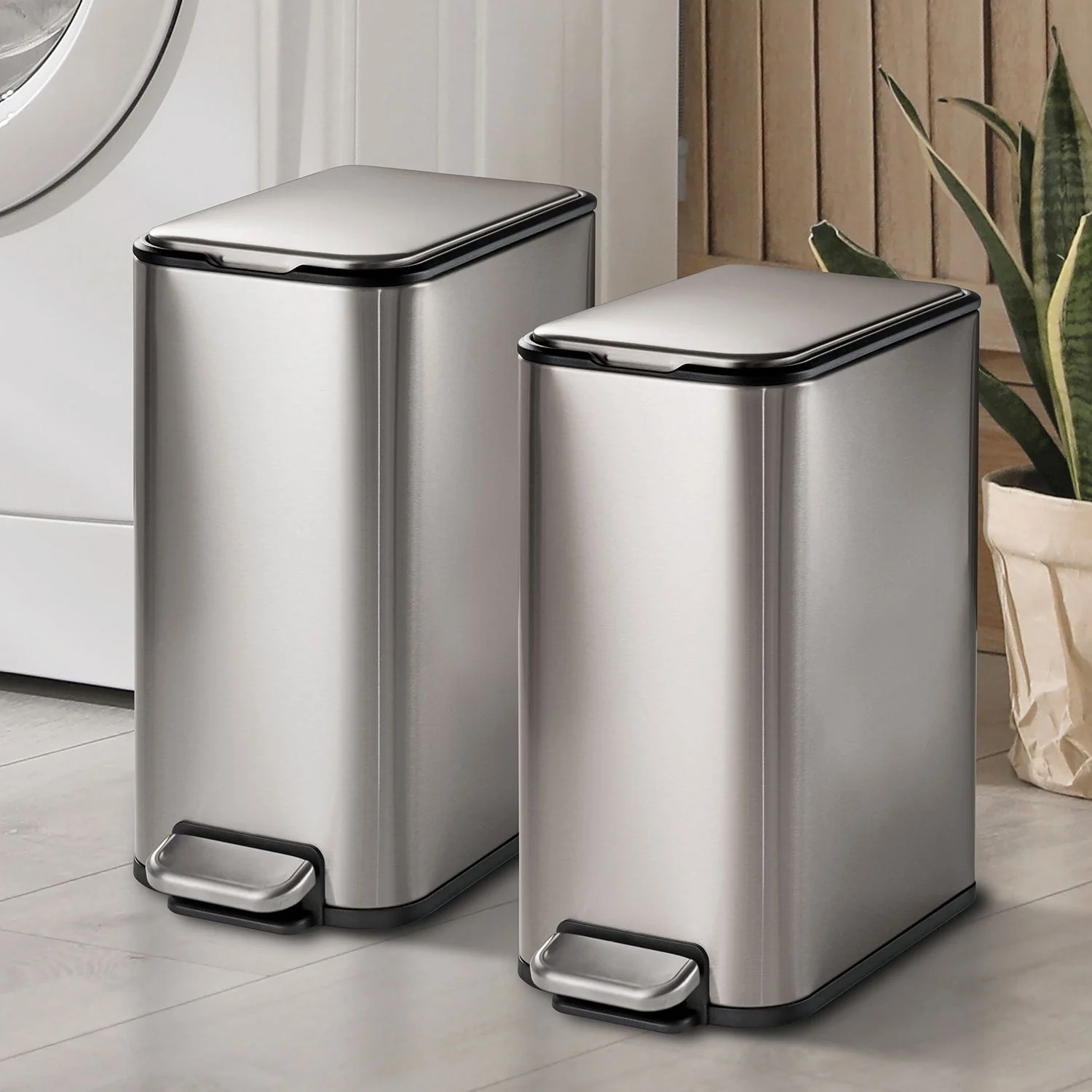Tramontina Space-Saving 2-Pack 2-Gallon Step Cans, Stainless Steel