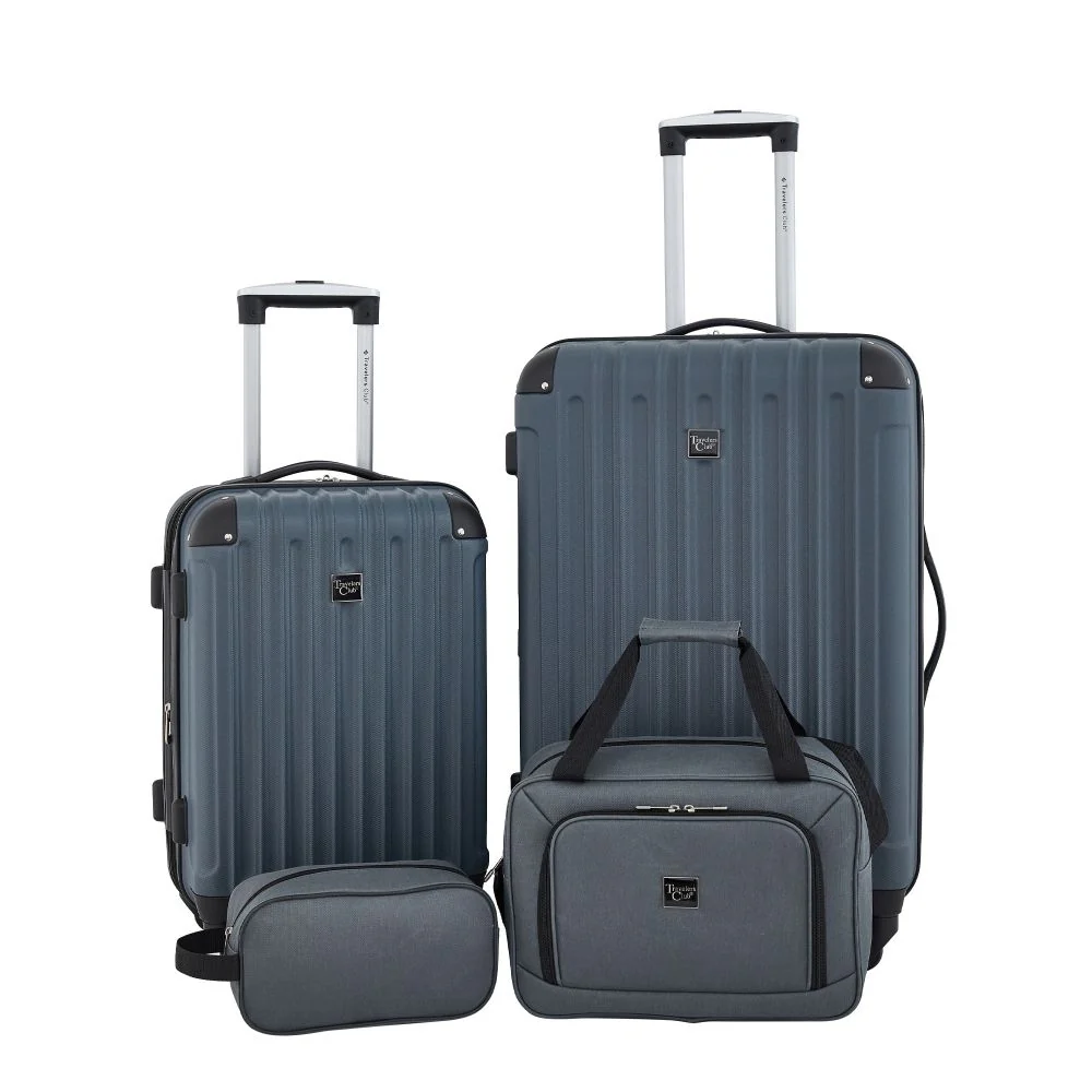 Travelers Club 4-Piece Hard Side Luggage Set, Expandable Upright, Spinner Wheels, Dark Slate Gray