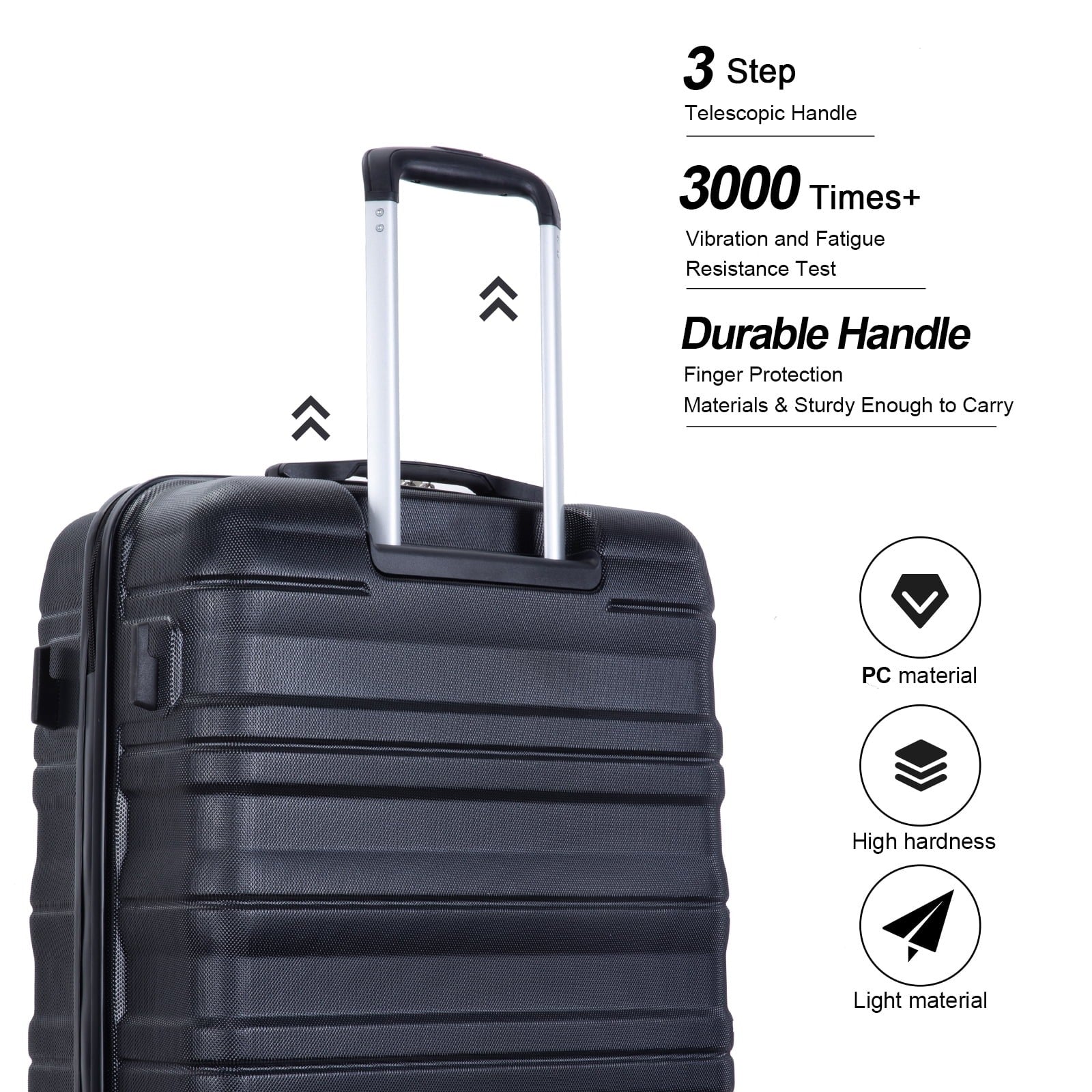 Tripcomp T23066BK Hardside Luggage Set 3-Piece Set (21/25/29) Lightweight Suitcase 4-Wheeled Suitcase Set (Black) - Image 2