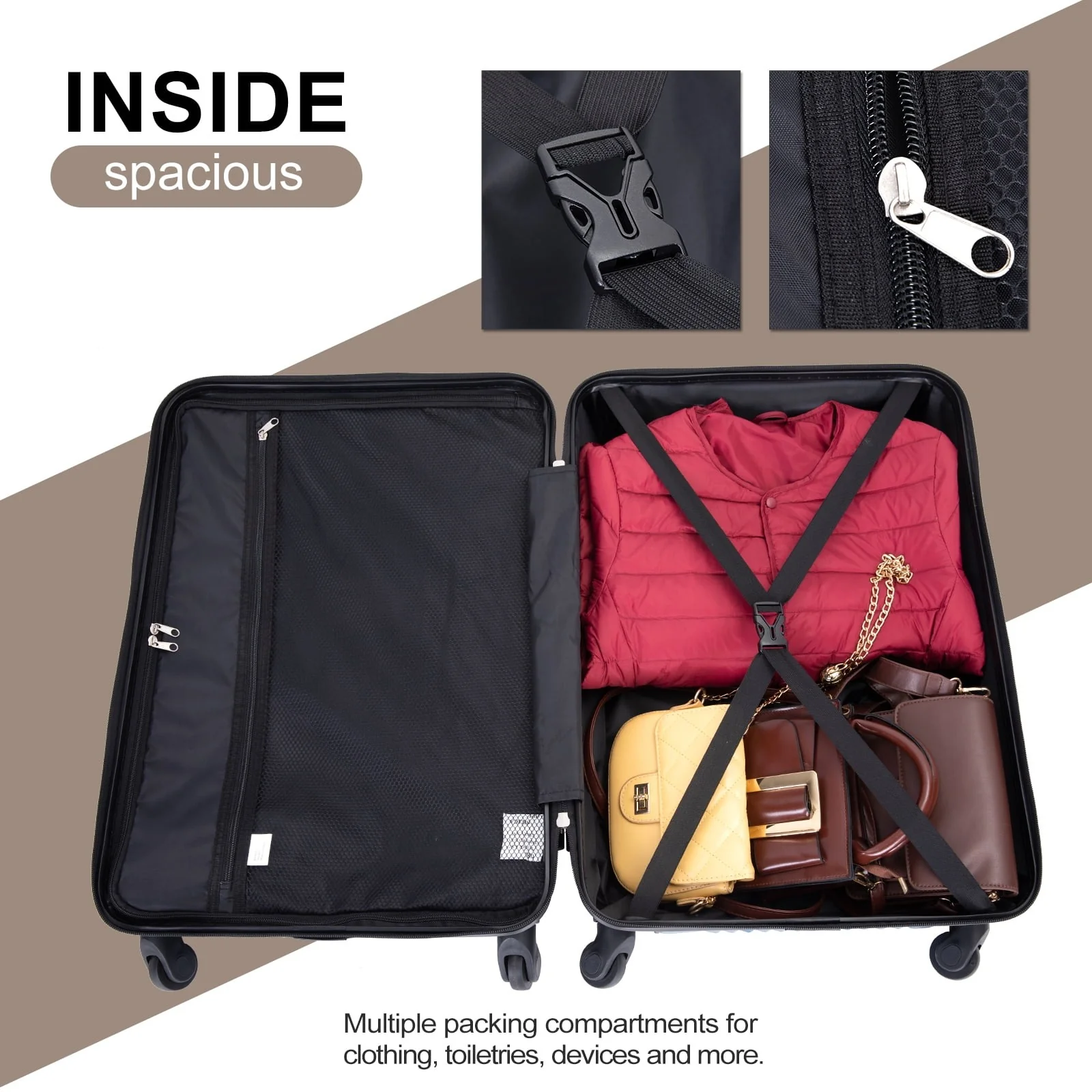 Tripcomp TC2000Khaki Green Luggage 3 Piece Set, Golden - Image 3