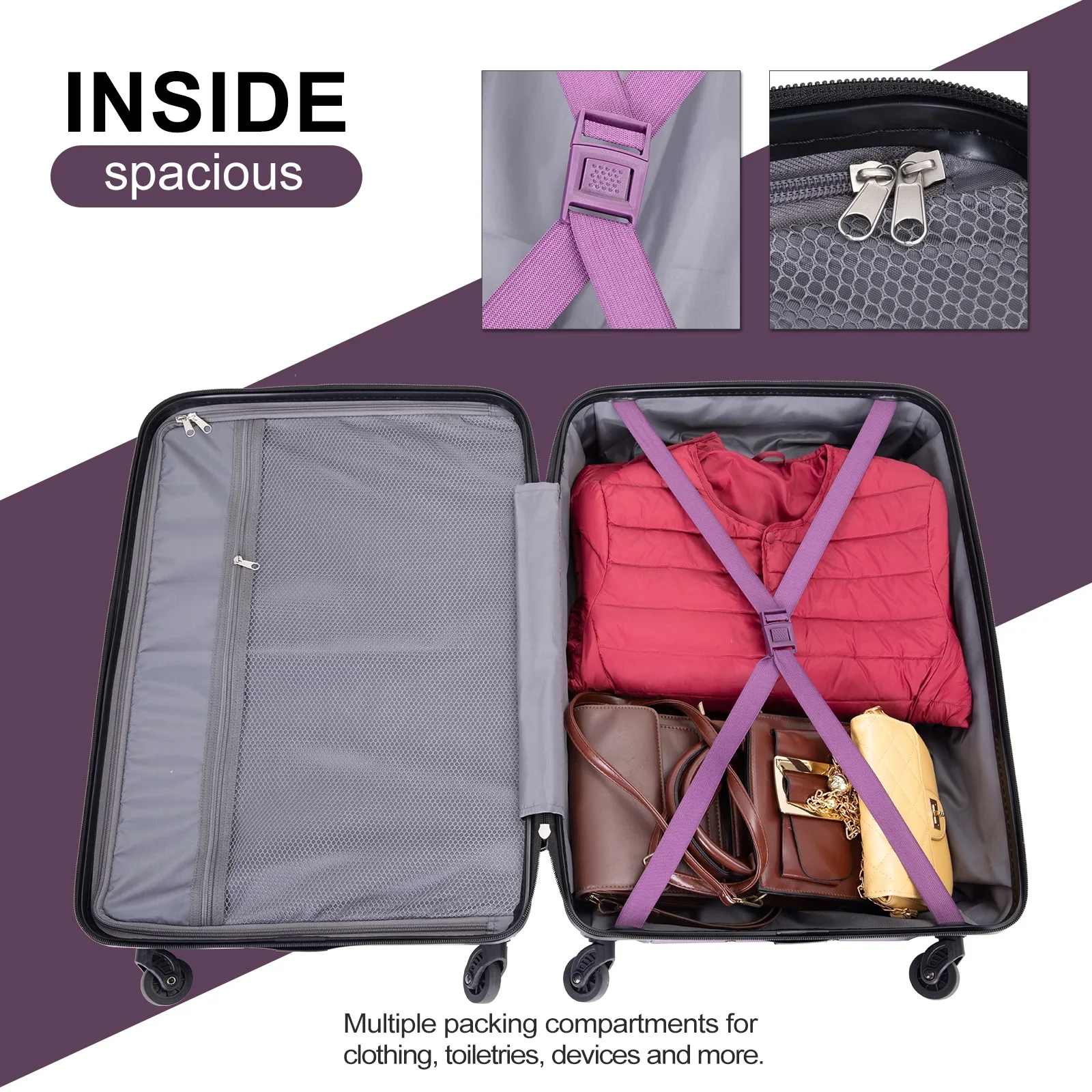 Tripcomp TR23066 Hardside Luggage Set 3-Piece Set, Dark Purple - Image 3