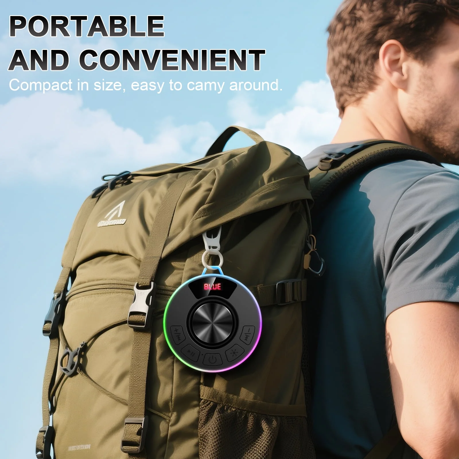 Tukio Bluetooth Speaker, IPX7 Waterproof, Bluetooth 5.4, 360 HD Stereo Sound, LED Light Show, Digital Display, Suction Cup, USB-C Charging - Image 6