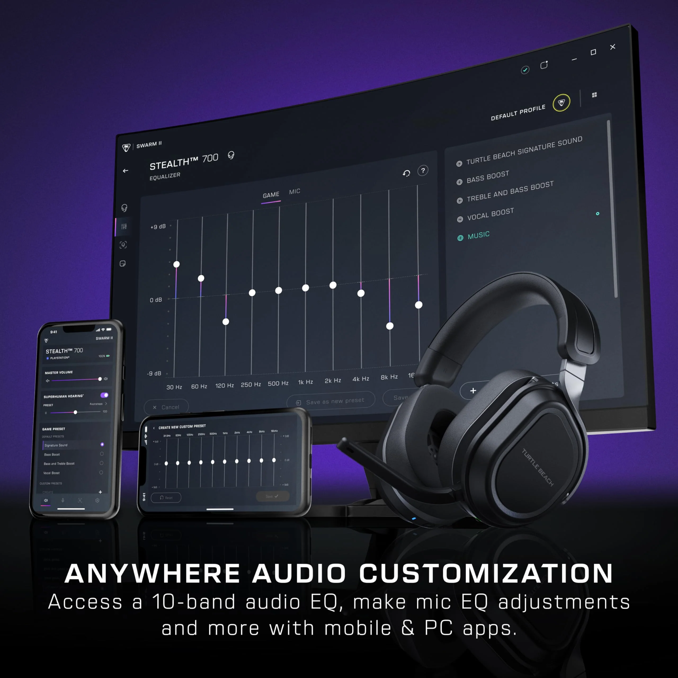 Turtle Beach Stealth 700 Gen 3 Wireless Multiplatform Gaming Headset, 60mm Eclipse Dual Drivers, Flip-to-Mute Microphone, Bluetooth 5.2, 80-Hour Battery, Black - Image 3